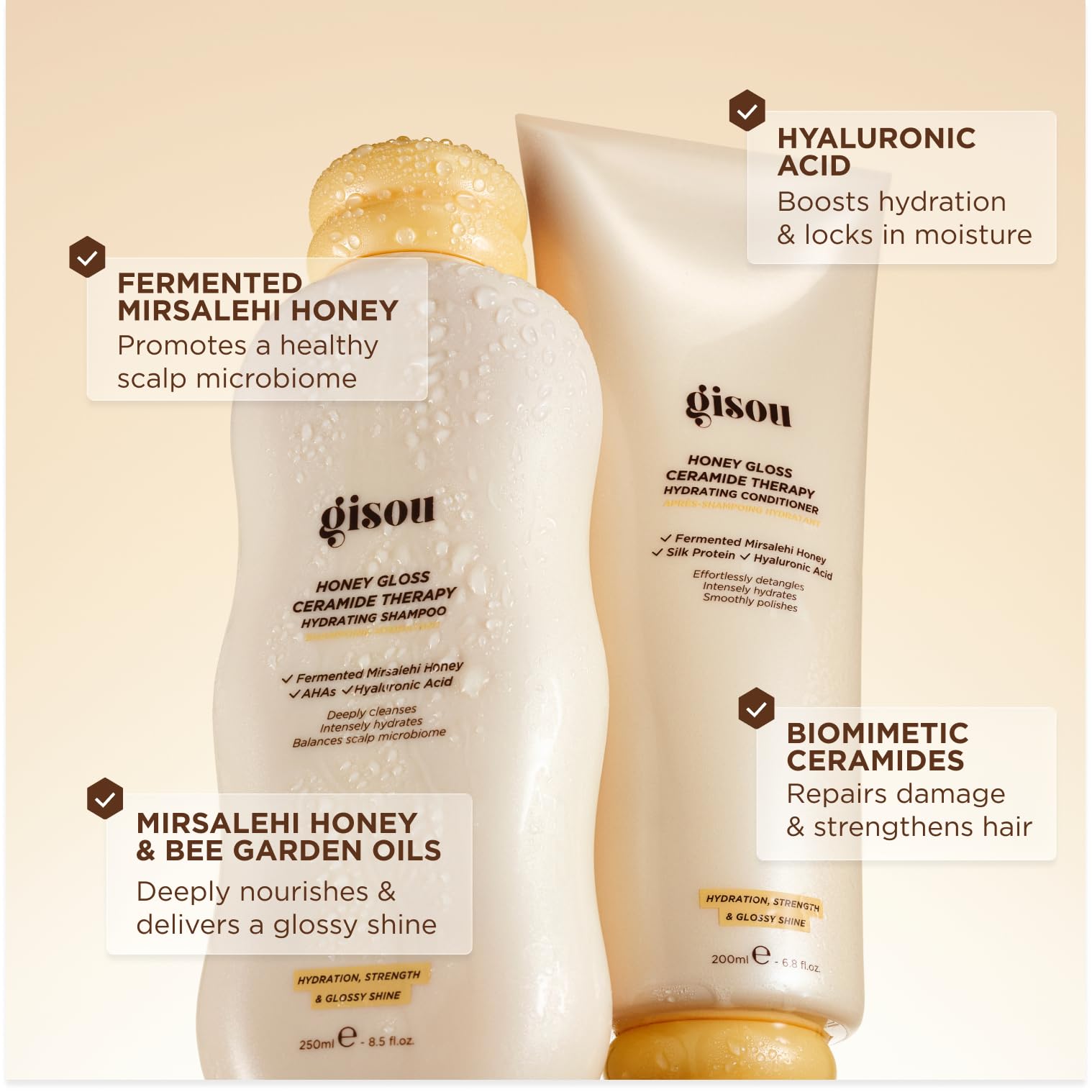 Gisou Honey Gloss Hair Therapy Trio - Mini Shampoo, Hair Mask and Conditioner for smoother, stronger and glossier hair GisouAu supplements