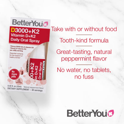 BetterYou D3000 + Vitamin D + K2 Spray 12ml BetterYouUS supplements