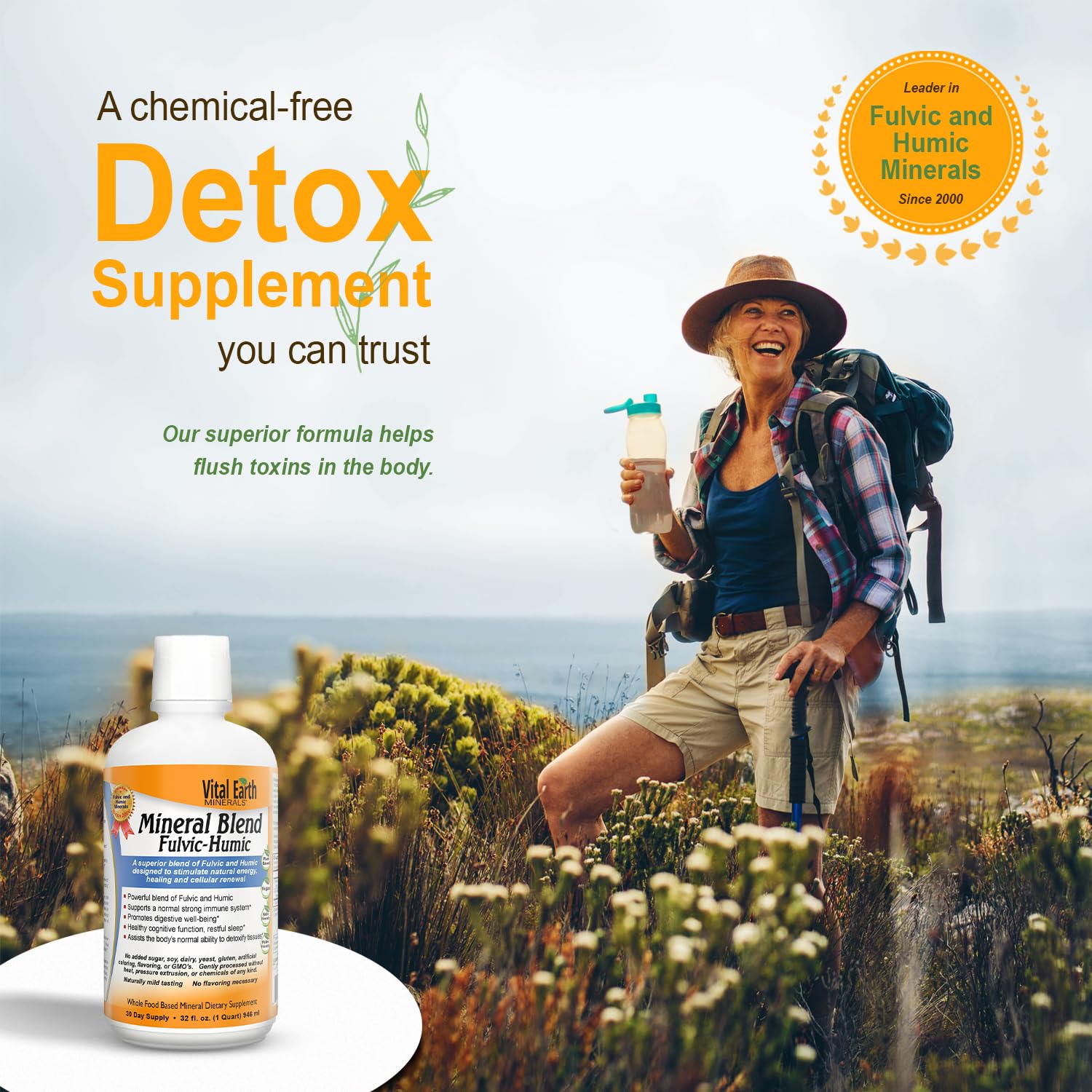 Vital Earth Minerals Detox and Wellness Support – Fulvic Humic Mineral Blend with 70+ Trace Minerals + Super Multi, Liquid Multivitamins, MTHFR Enhancement, 32 OZ Ea Vital Earth MineralsAu supplements