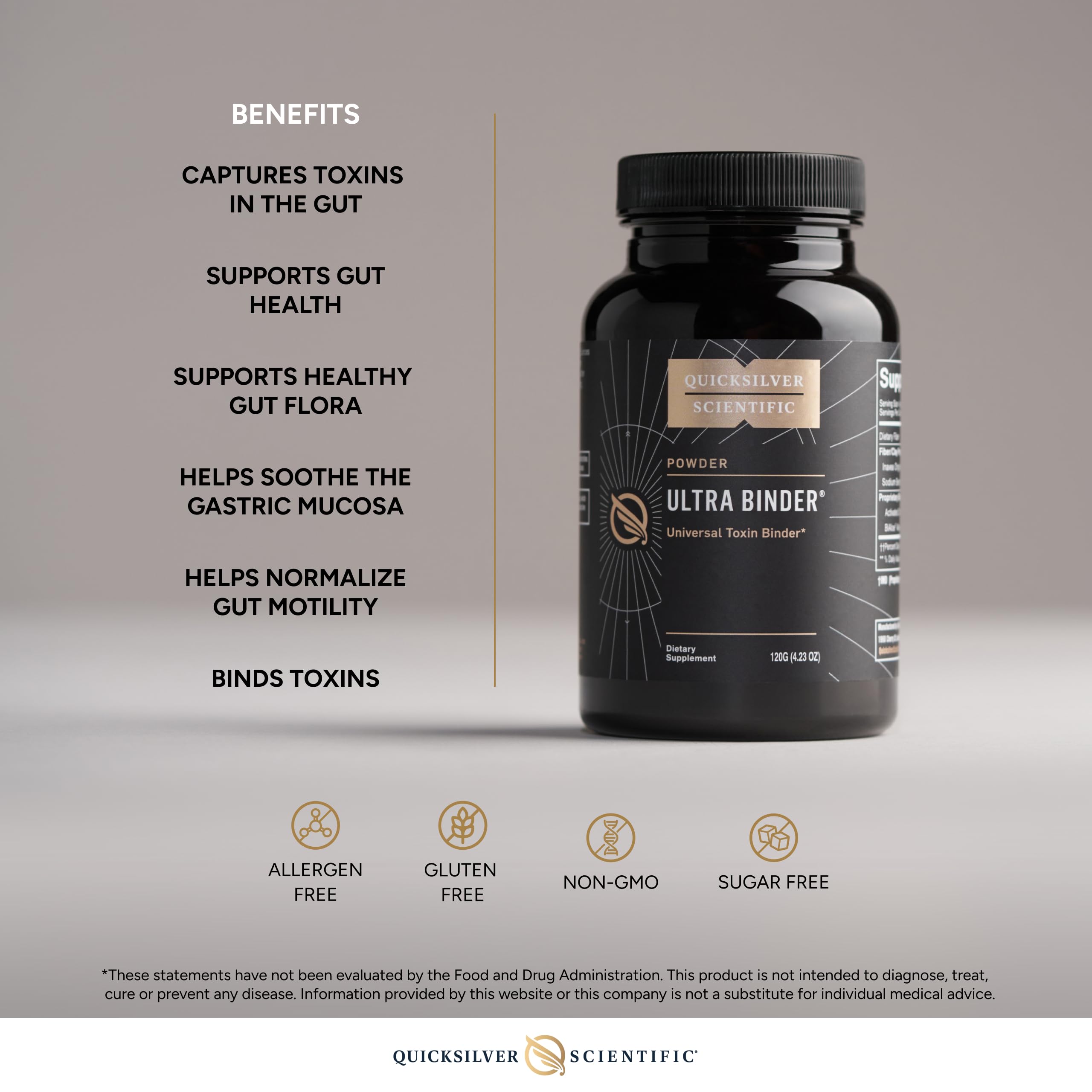 Quicksilver Scientific Ultra Binder Powder - Multi Binder with Bentonite Clay, Zeolite Detox & Charcoal - Supplement for Gut Support & The Body's Toxin Removal Process (120g) Quicksilver ScientificUS supplements