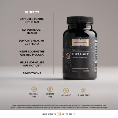 Quicksilver Scientific Ultra Binder Powder - Multi Binder with Bentonite Clay, Zeolite Detox & Charcoal - Supplement for Gut Support & The Body's Toxin Removal Process (120g) Quicksilver ScientificUS supplements