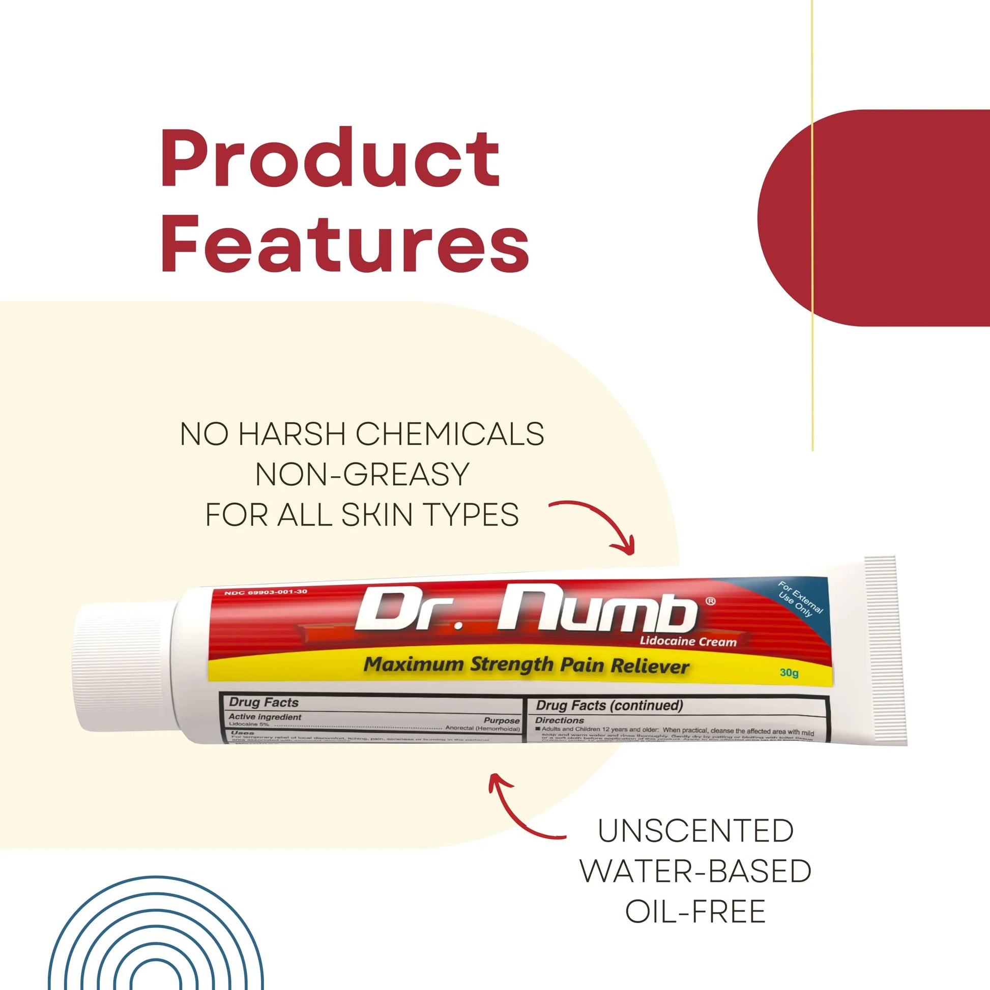 Dr. Numb 5% Lidocaine Numbing Cream, Fast-Acting Maximum Strength Topical Anesthetic Pain Relief Burn Itch Numb Cream with Vitamin E for Hemorrhoid Treatment, Local and Anorectal Uses - 30g 4 Pack Dr. NumbAu supplements