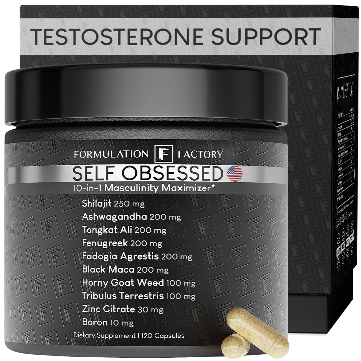 Self Obsessed Masculine Vitality & Testosterone Support - 10-in-1 Complex with Shilajit, Tongkat Ali, & Fadogia Agrestis - 120 Capsules, 2 Month Supply (120 Count (Pack of 1), Self Obsessed) Formulation FactoryAu supplements