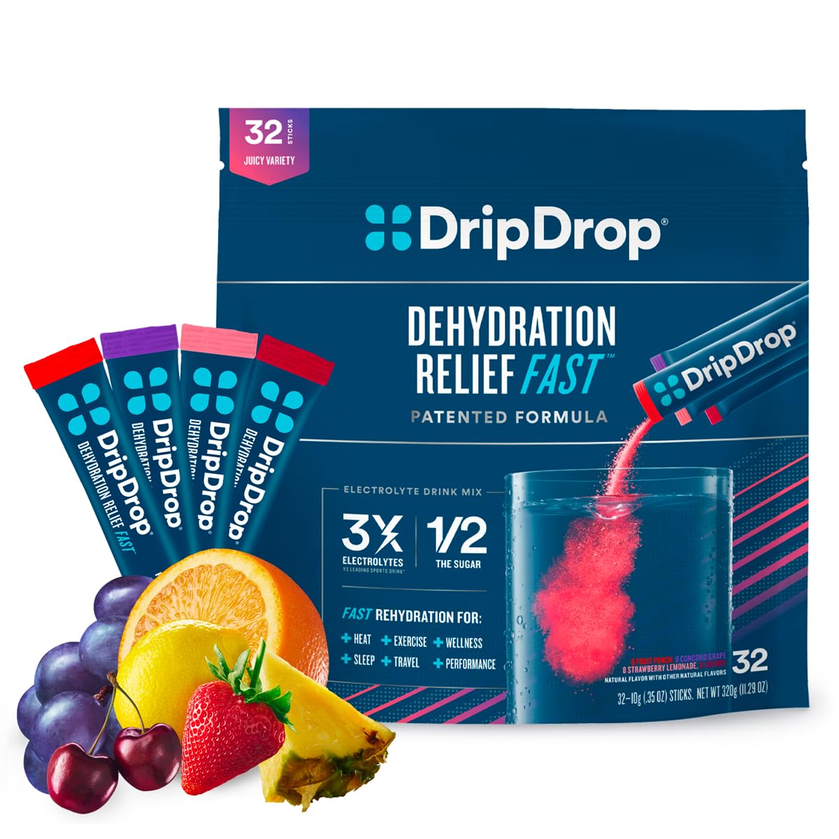 DripDrop Hydration - Electrolyte Powder Packets - Grape, Fruit Punch, Strawberry Lemonade DripDropUS supplements