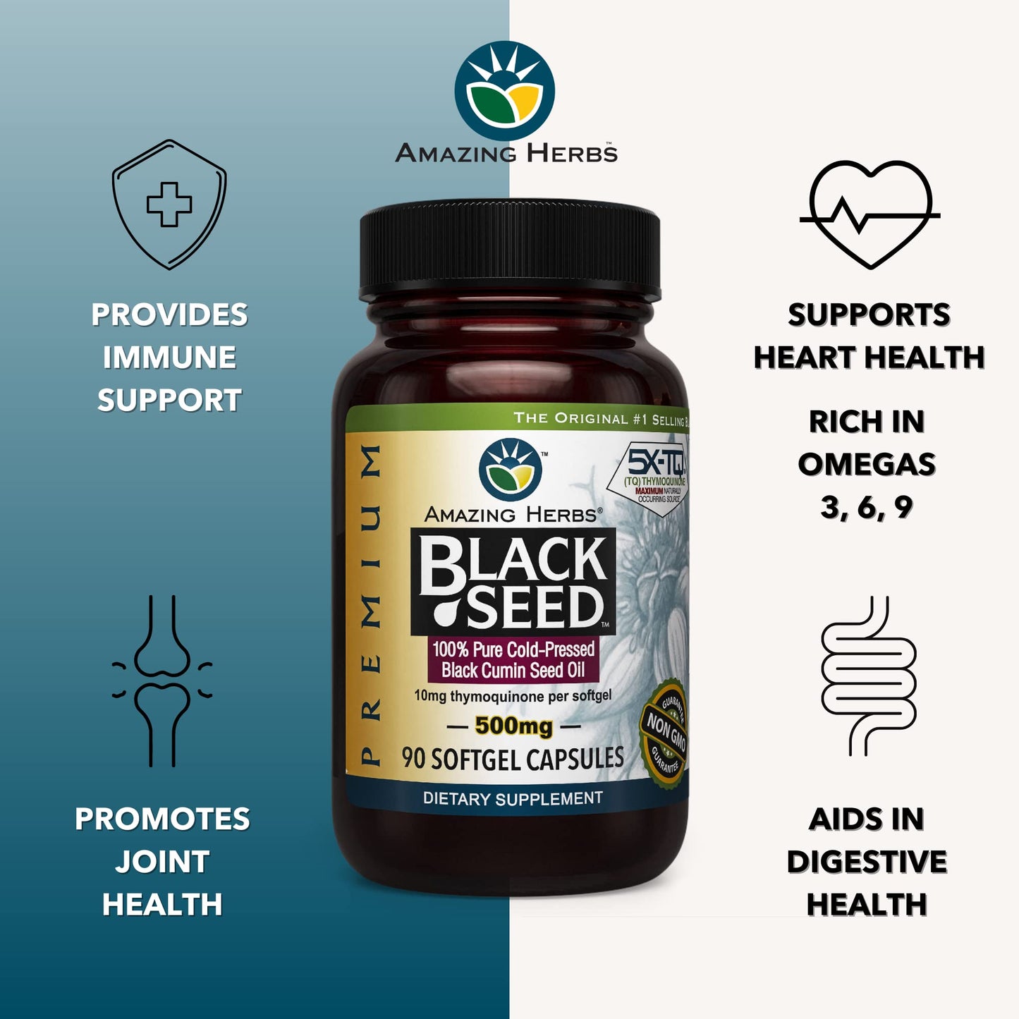 Amazing Herbs Premium Black Seed Oil Capsules - Cold Pressed Nigella Sativa Aids Amazing HerbsUS supplements