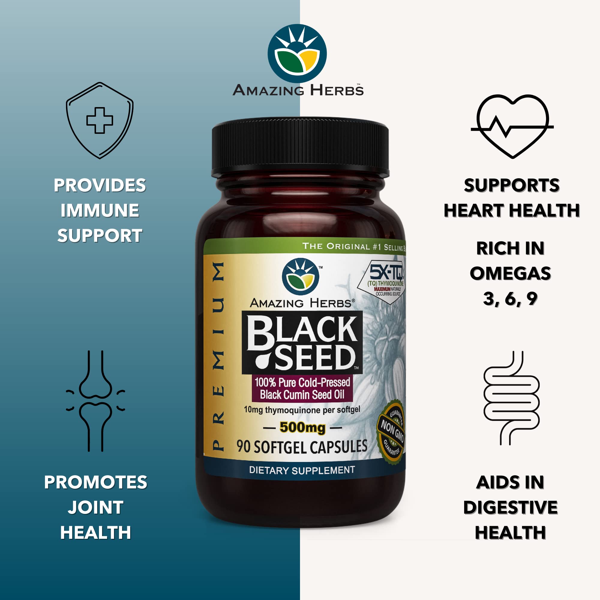 Amazing Herbs Premium Black Seed Oil Capsules - Cold Pressed Nigella Sativa Aids Amazing HerbsAu supplements