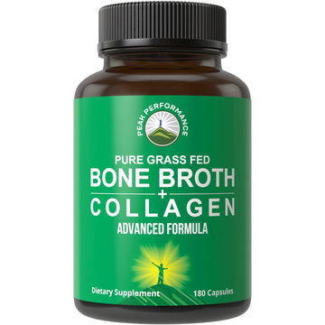 Bone Broth Collagen Capsules. 180 Pills of Grass Fed Bone Broth Collagen Protein Peptides. Contains All 3 Types 1, 2, and 3. Pure Pasture Raised Paleo Friendly Tablets for Women and Men Peak PerformanceAu supplements