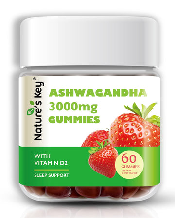 Nature's Key Ashwagandha Gummies, 3000mg High Potency Ashwagandha Root Extract with Vitamin D2, Stress, Calm Mood & Cognition, for Men & Women, Strawberry Flavor (60 Count (Pack of 1) Nature's KeyAu supplements