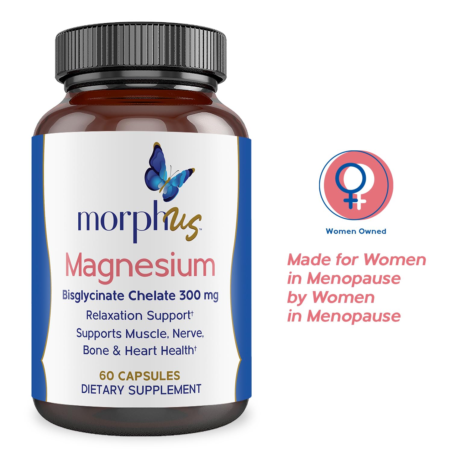 Morphus Magnesium Bisglycinate Chelate 300mg Supplement | 60 Capsules | Helps Women with Perimenopause & Menopause Symptoms | Restful Sleep, De-Stress, Relaxes Muscles & Nerves | Fast Absorption MORPHUSAu supplements