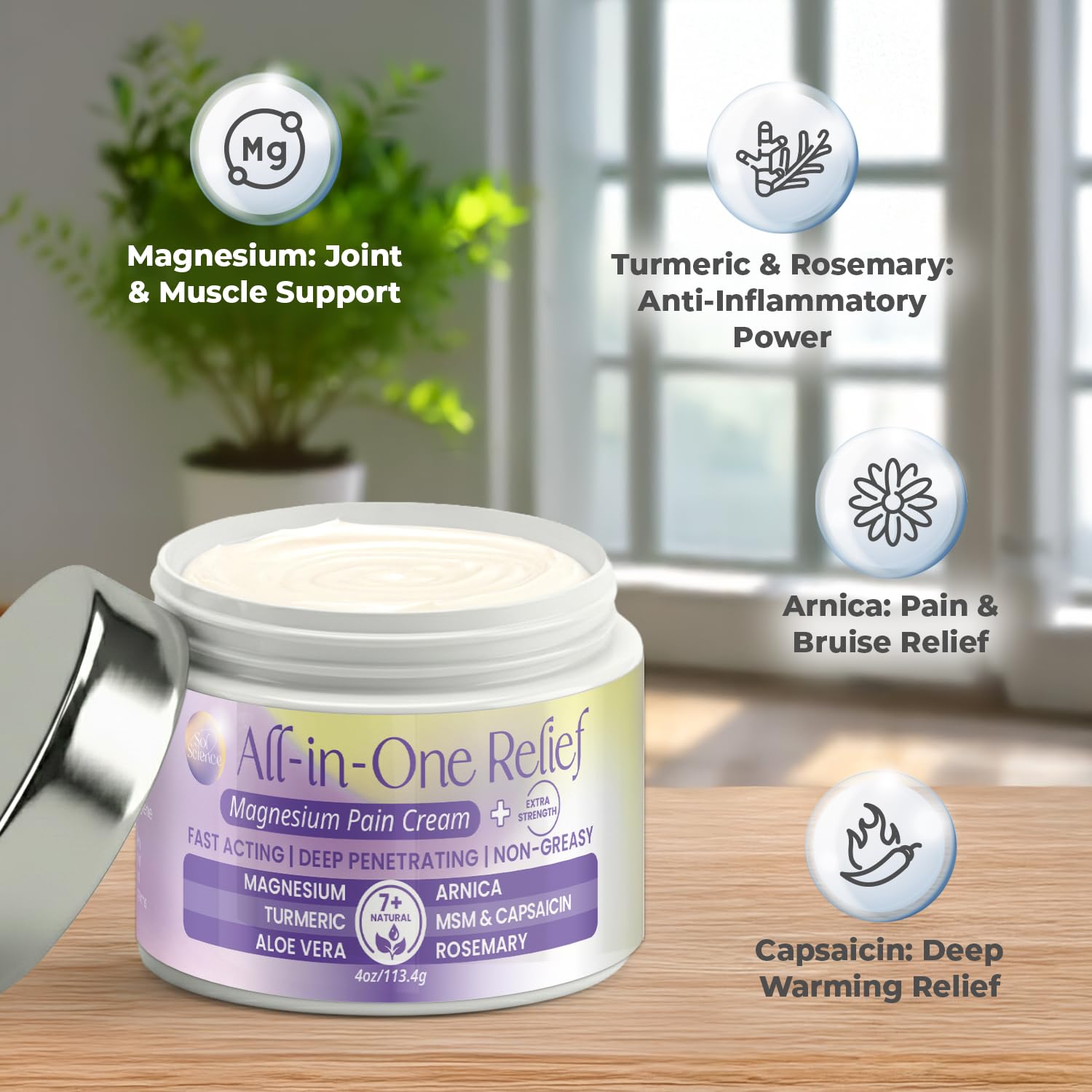 PURPLE CANYON All in One Magnesium Pain Cream – Natural Pain Relief Cream with Arnica, MSM & Capsaicin for Muscle & Joint Support – Fast-Absorbing, Non-Greasy Formula with Aloe Vera & Turmeric PURPLE CANYONAu supplements