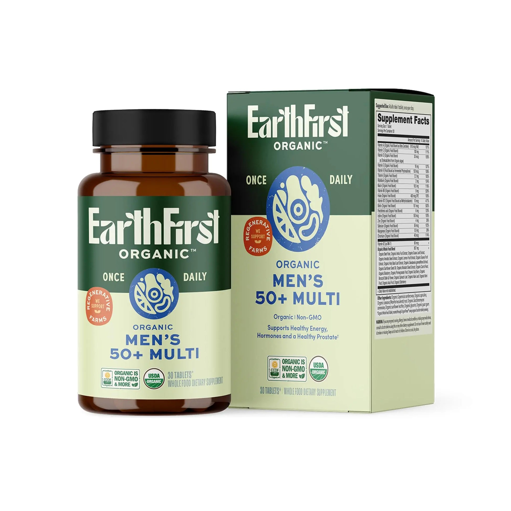 EarthFirst Organic Women's & Men's 50+ Once Daily Multi Bundle,19 Vitamins from Herbs & Superfoods, 30 Count EarthFirst Organicnz supplements