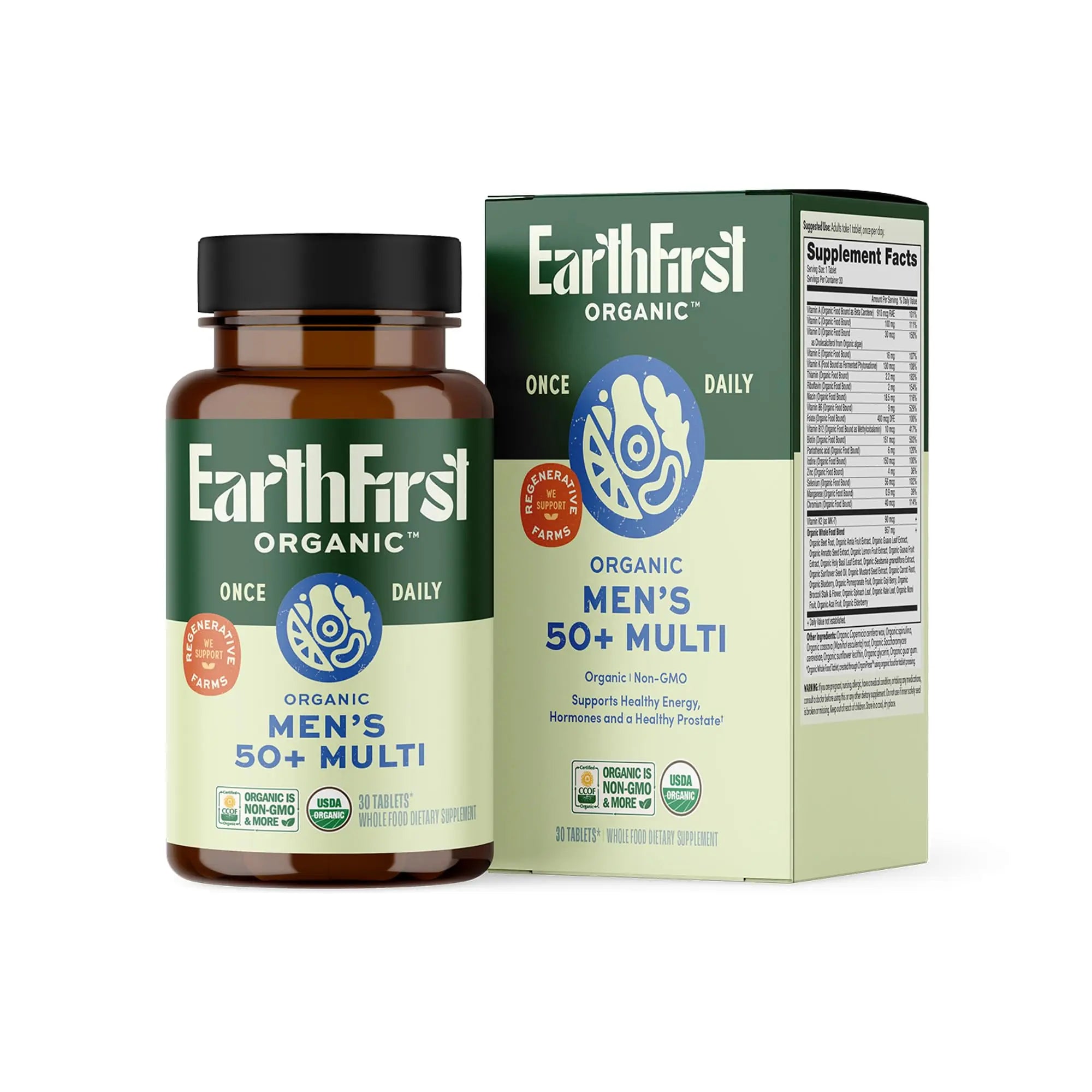 EarthFirst Organic Women's & Men's 50+ Once Daily Multi Bundle,19 Vitamins from Herbs & Superfoods, 30 Count EarthFirst Organicnz supplements