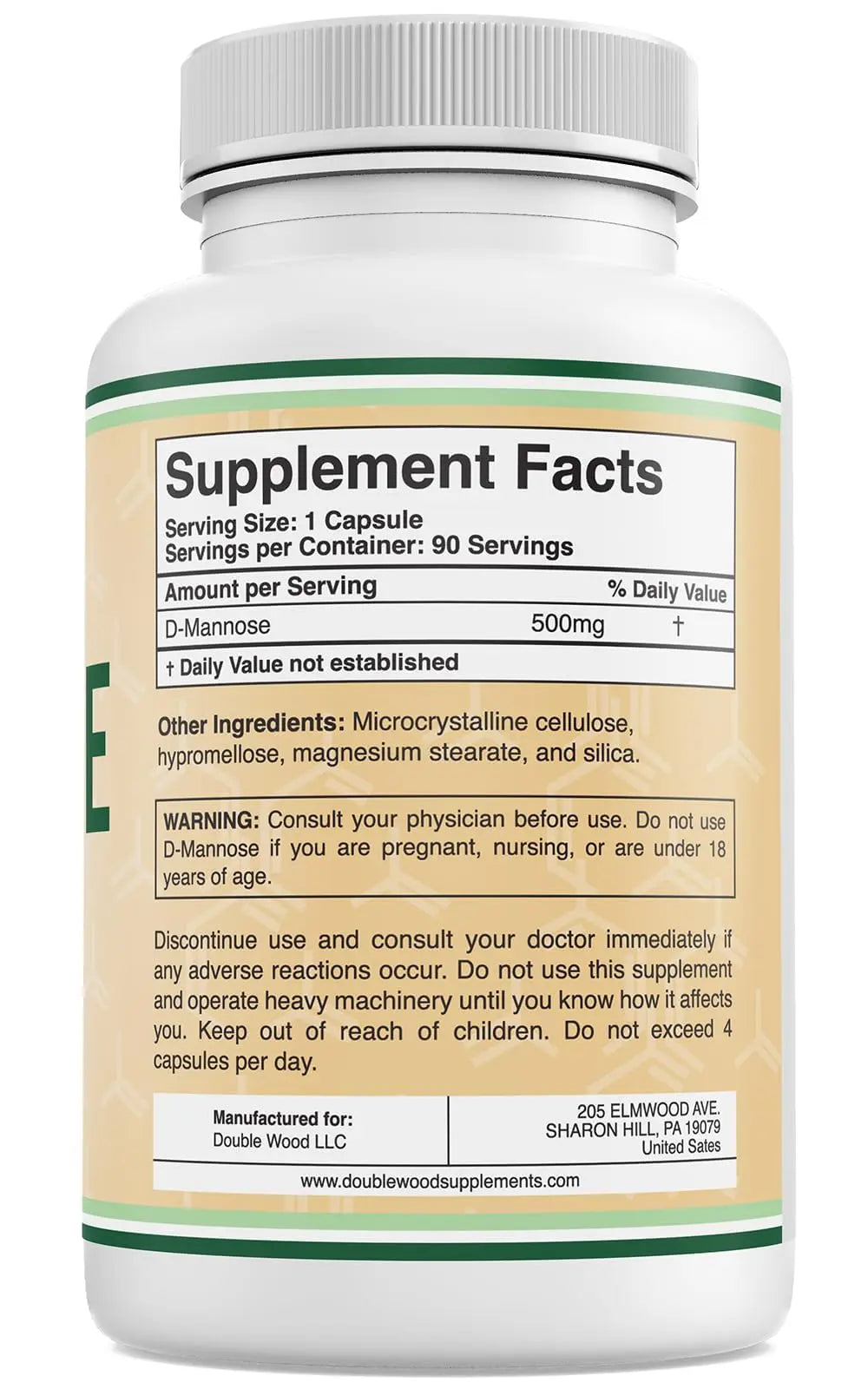 Double Wood Supplements D Mannose 500mg Capsules, 90 Count (D-Mannose for Urinary Tract Health and Bladder Lining, Helps UTI Prevention) Vegan Safe, Non-GMO, Gluten Free Double Wood SupplementsAu supplements