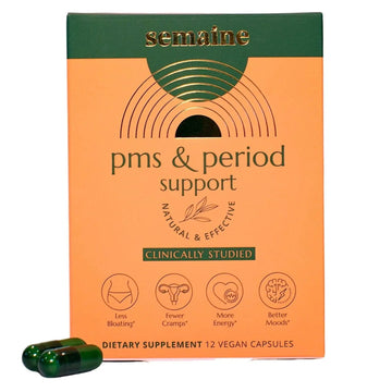 Semaine PMS & Period Relief - Menstrual Cramp Relief: No More Period Cramps, Mood Swings, or Bloating. PMS Supplement for Happy Hormones and Period Relief. (12 Count) SemaineAu supplements