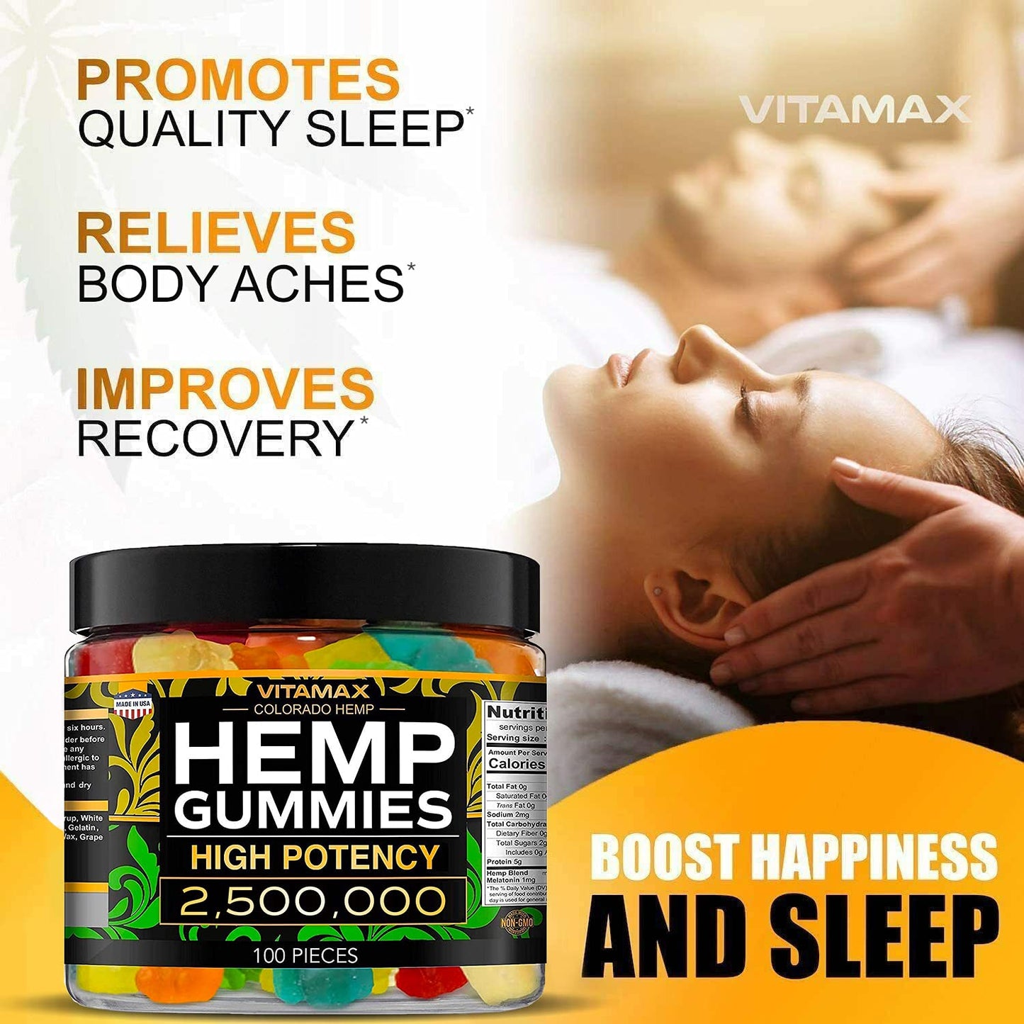 Vitamax Hemp Gummies - Great for Peace & Relaxation - 2,500,000 - Natural Fruit Flavors VitamaxUS supplements