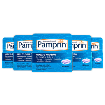 Pamprin Multi-Symptom Formula, with Acetaminophen, Menstrual Period Symptoms Relief including Cramps, Pain, Irritability and Bloating, 40 Caplets (Pack of 5) PamprinAu supplements