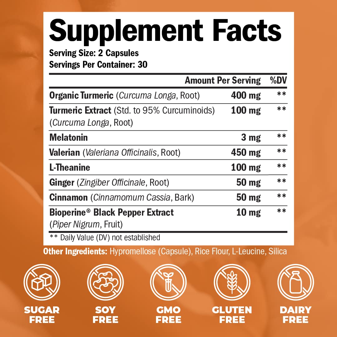 Turmeric, Melatonin & Valerian Root Sleep Aid Supplement. Natural Sleep Aid for Adults Vimerson HealthUS supplements