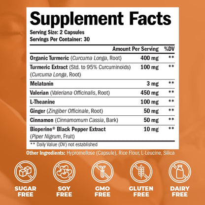 Turmeric, Melatonin & Valerian Root Sleep Aid Supplement. Natural Sleep Aid for Adults Vimerson HealthUS supplements