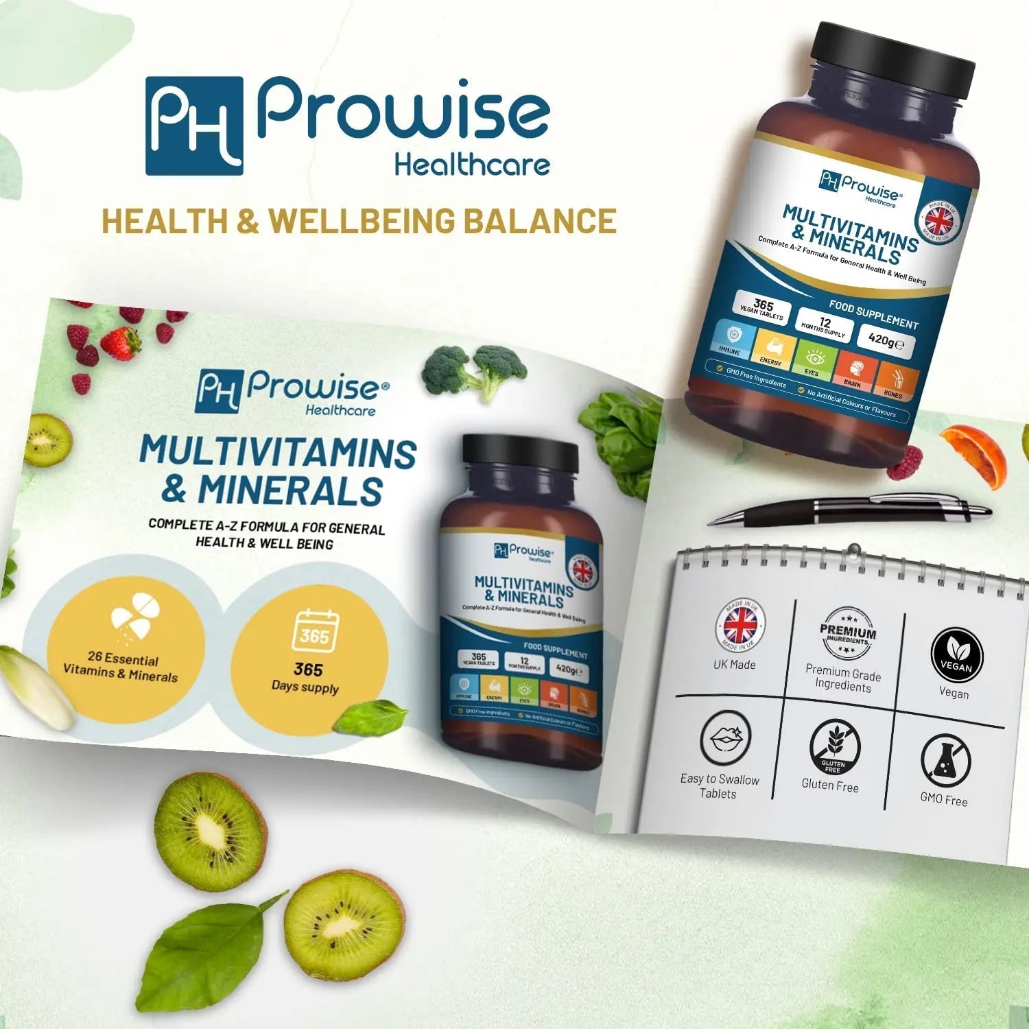 A-Z Multivitamins & Minerals I 365 Vegan Tablets (1 Year Supply) I 26 Essential Active Vitamins, Minerals & Micronutrients PH PROWISE HealthcareAu supplements