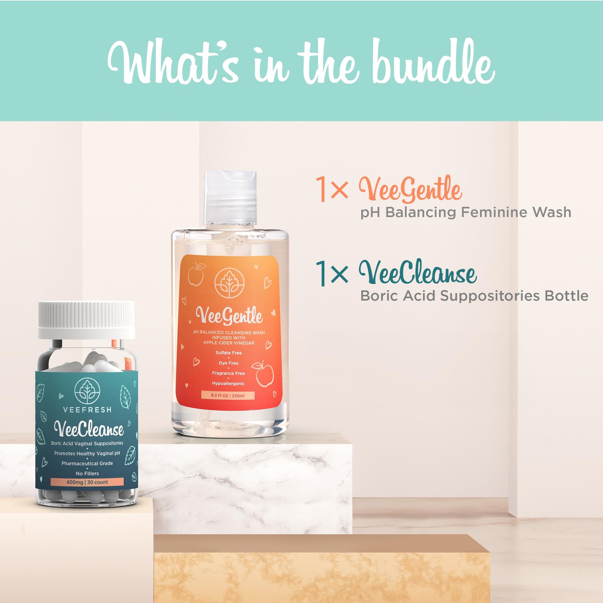 VeePower Lite - Vaginal Health Bundle - Control and Prevent Vaginal Odor - Includes VeeGentle VeeFreshAu supplements