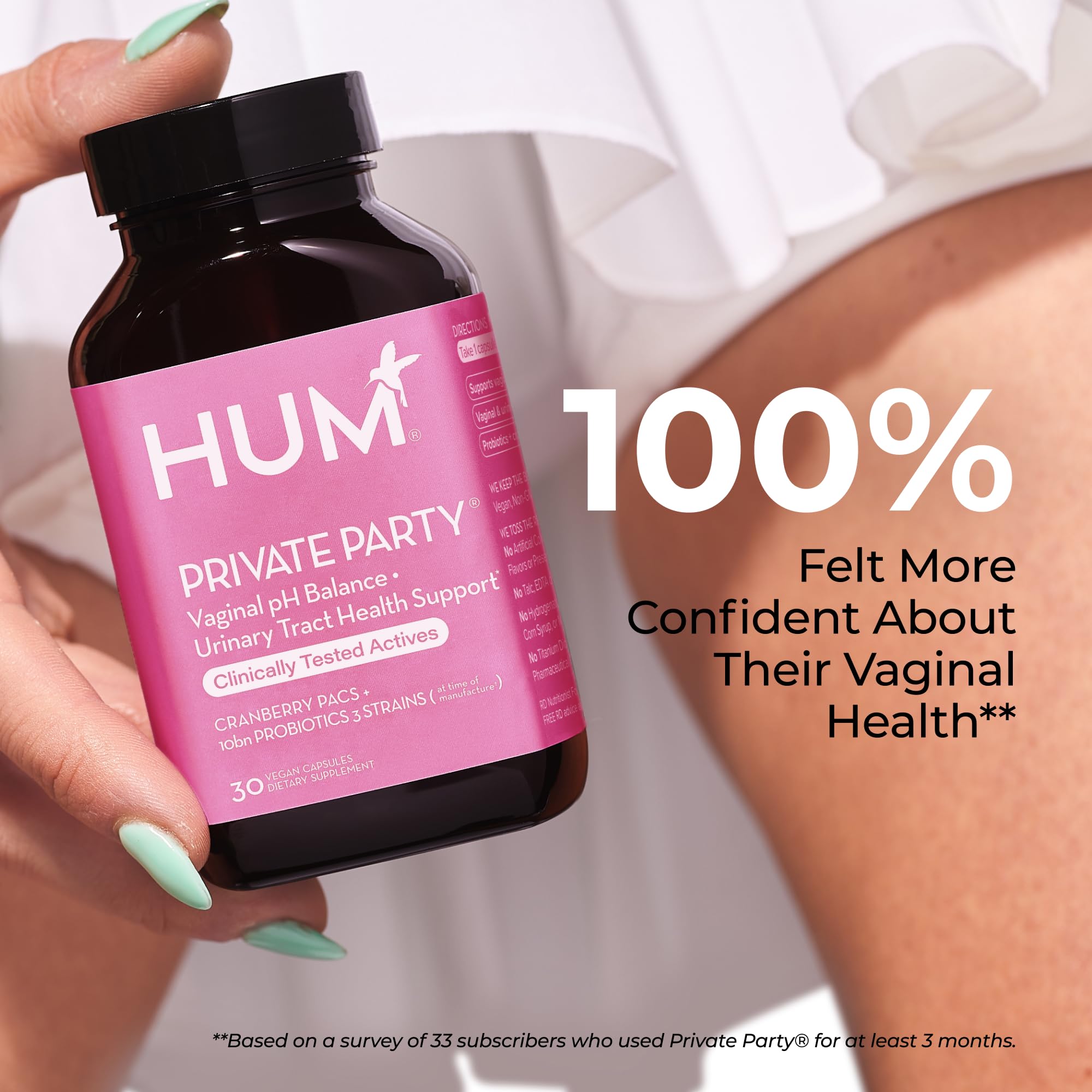 HUM Private Party Vaginal Probiotics for Women, pH Balance and Urinary Tract Support Vaginal Probiotic Supplement with Cranberry & Lactobacillus Blend, Women's Health Cranberry Pills, 30 Capsules HUMUS supplements