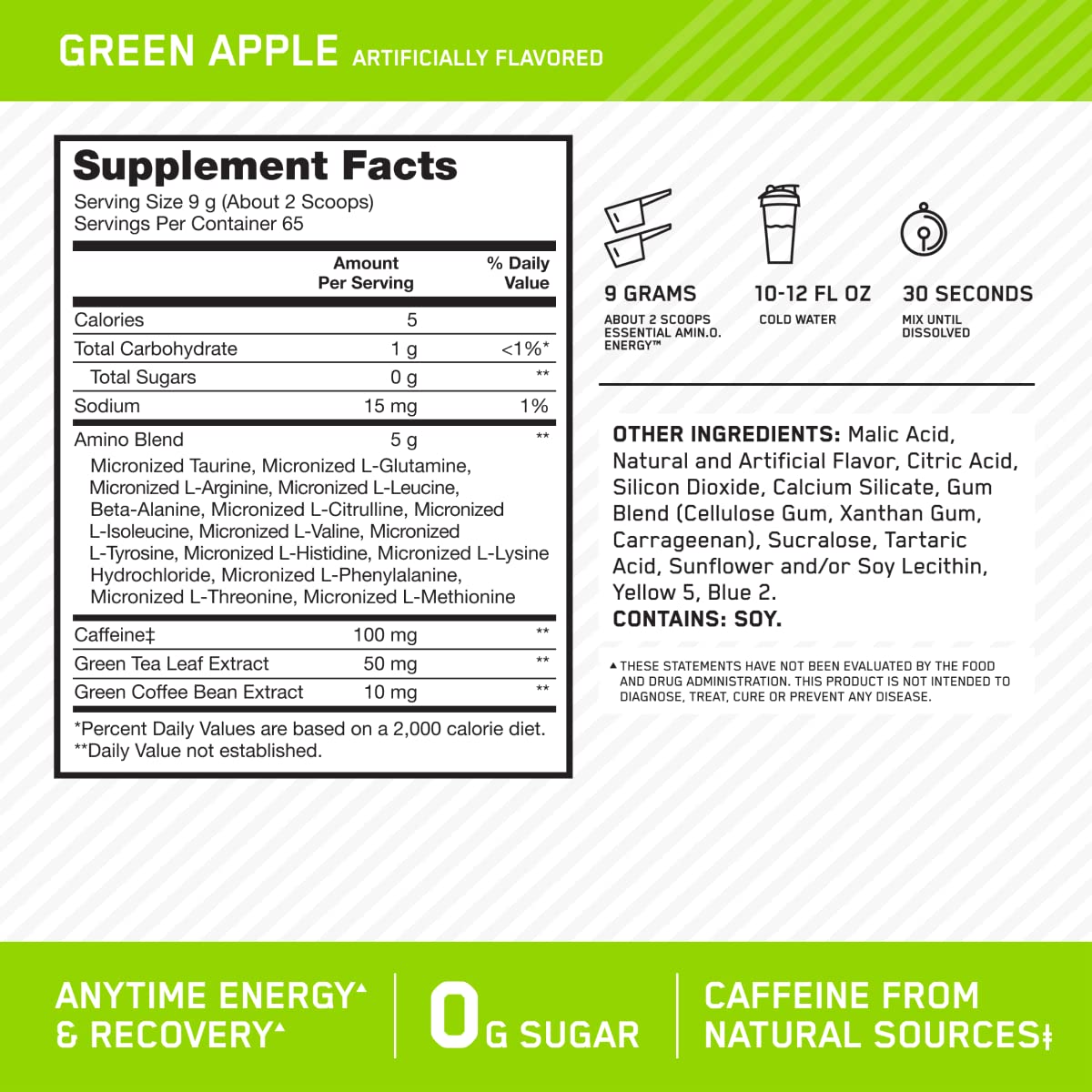Optimum Nutrition Amino Energy with Green Tea and Green Coffee Extract, Flavor Optimum NutritionUS supplements