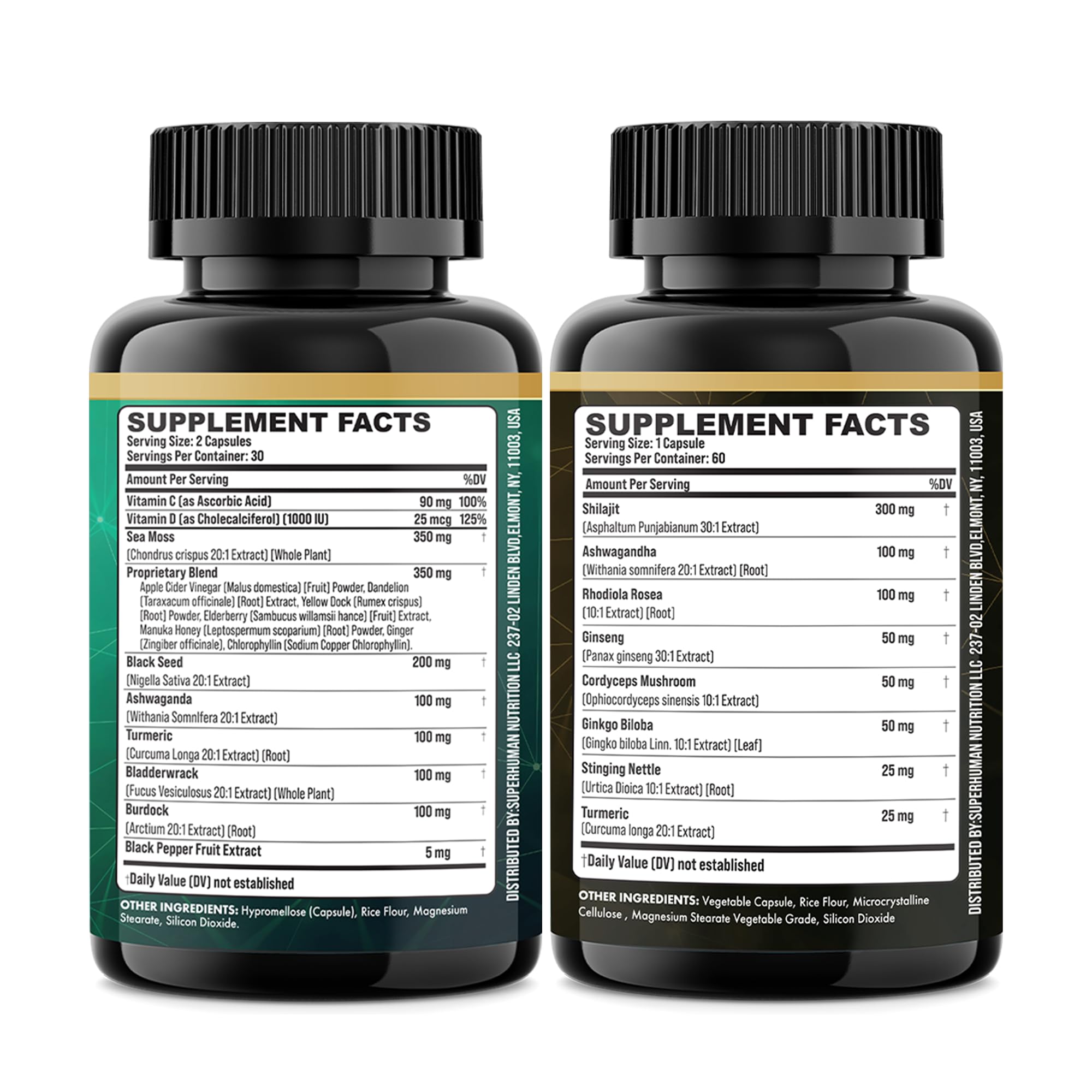 Parrox Shilajit and Sea Moss Bundle, Sea Moss 350mg, Black Seed Oil 200mg, Ashwagandha 100mg, Turmeric, Shilajit 300mg, Rhodiola Rosea 100mg, Panax Ginseng 50mg, Dynamic Vitality Bundle (2 Pack) ParroxAu supplements