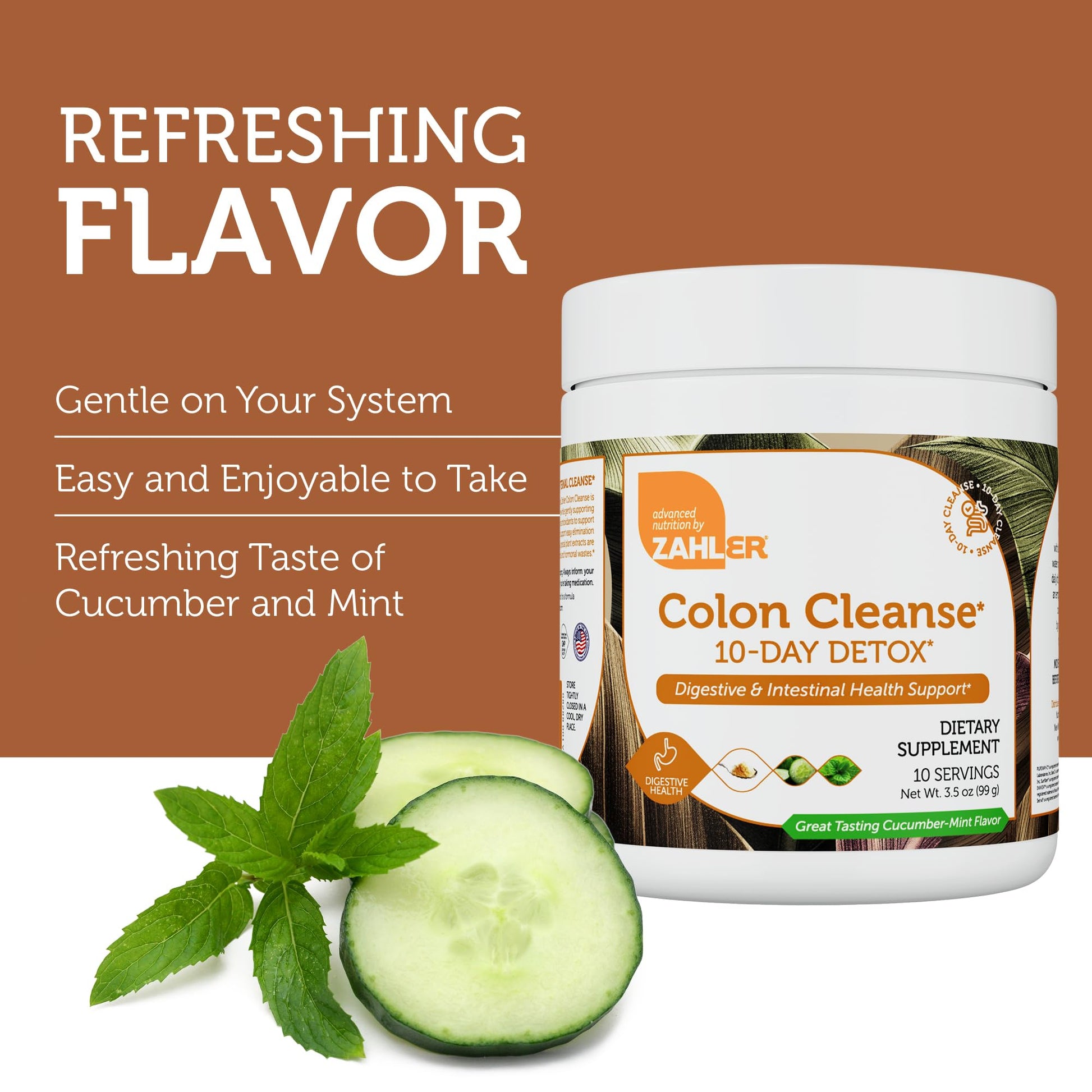 Zahler Colon Cleanse 10-Day Detox Cleanse - Cucumber Mint Flavor - Herbal Digestive Wellness - Colon Cleanser & Detox for Bowel Movement, Body Detox, Digestion Aid for Women and Men - 3.5 oz Jar ZahlerAu supplements