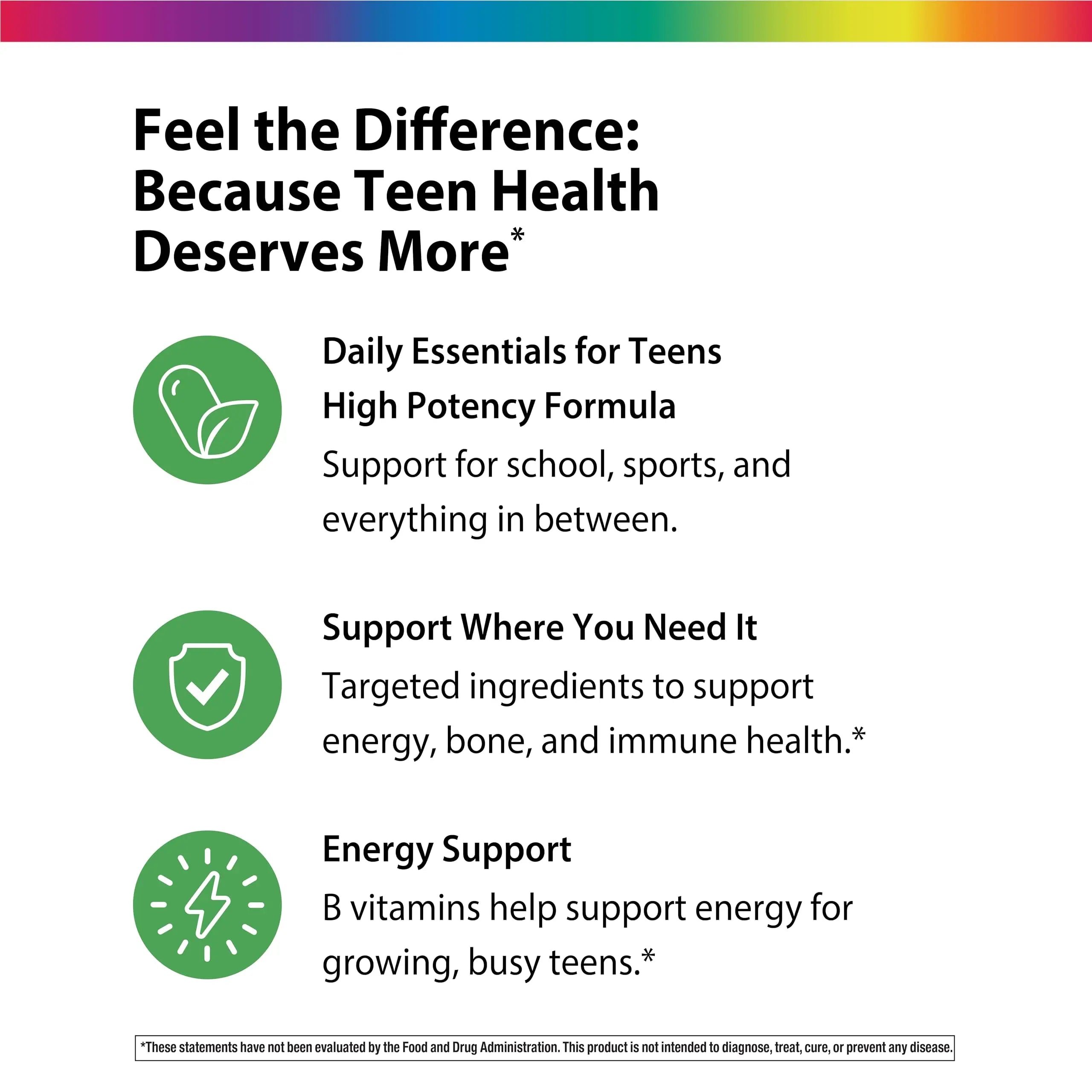 Rainbow Light Teen Multivitamin | 45 Caplets | for Boys and Girls | with DermaComplex, Real Food Nutrients & Iron | Rainbow LightAu supplements