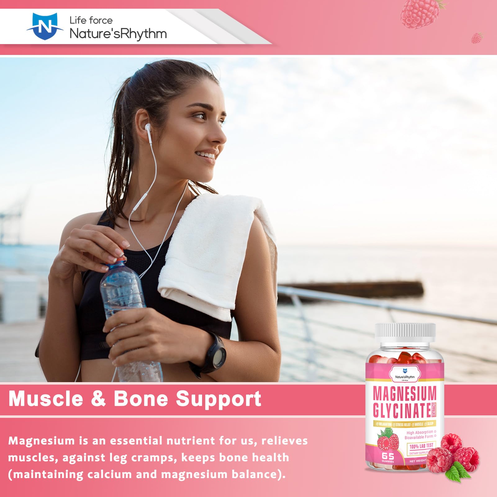 Nature‘s Rhythm Magnesium Gummies 500mg - 65 Ct | Magnesium Glycinate Supplements for Relaxation, Stress Relief, and Sleep for Adults & Kids Tasty and Tangy Raspberry Flavor Nature'sRhythmAu supplements