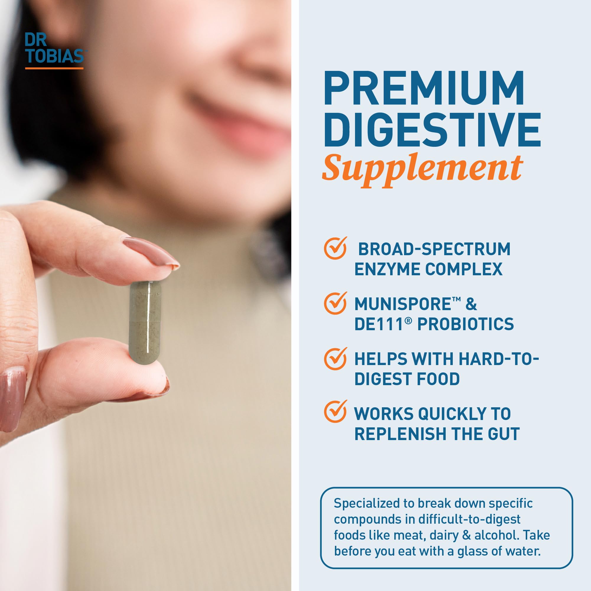 Dr. Tobias Digestive Enzymes with Probiotics, Prebiotics and Postbiotics Bromelain, Amylase, Lipase, for Better Digestion & Immune Function, 60 Capsules, 30 Servings (2 Daily) Dr. TobiasAu supplements