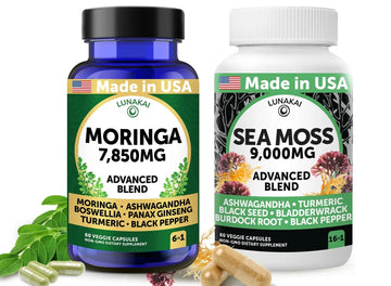 Lunakai USA Made Moringa & Sea Moss Capsules Bundle – 6-in-1 & 16-in-1 Advanced Blends – 60 Non-GMO Veggie Capsules Each LunakaiAu supplements