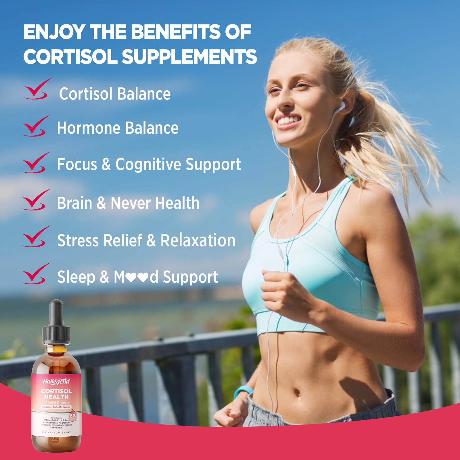 HOLLEGEND Cortisol Supplements for Women, Cortisol Wellness Liquid Drops, 16 in 1 Cortisol Detox Reducer w. Ashwagandha, Magnesium, L-Theanine, Folate for Relaxation & Hormone Balance, Strawberry HOLLEGENDAu supplements