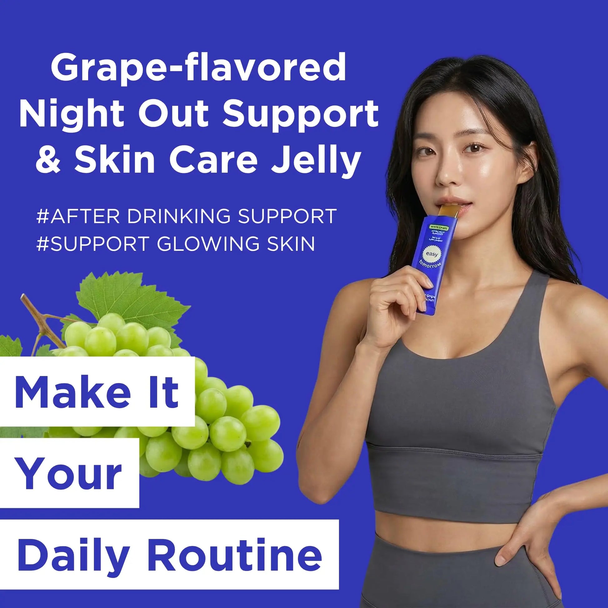 EASY TOMORROW - Natural Energy & Morning Vitality Jelly Stick - Daily Korean Skin Health Supplement & After Drinking Support with DHM & Glutathione - K-Beauty Inspired (White Grape Flavor, 20 Sticks) EASY TOMORROWnz supplements