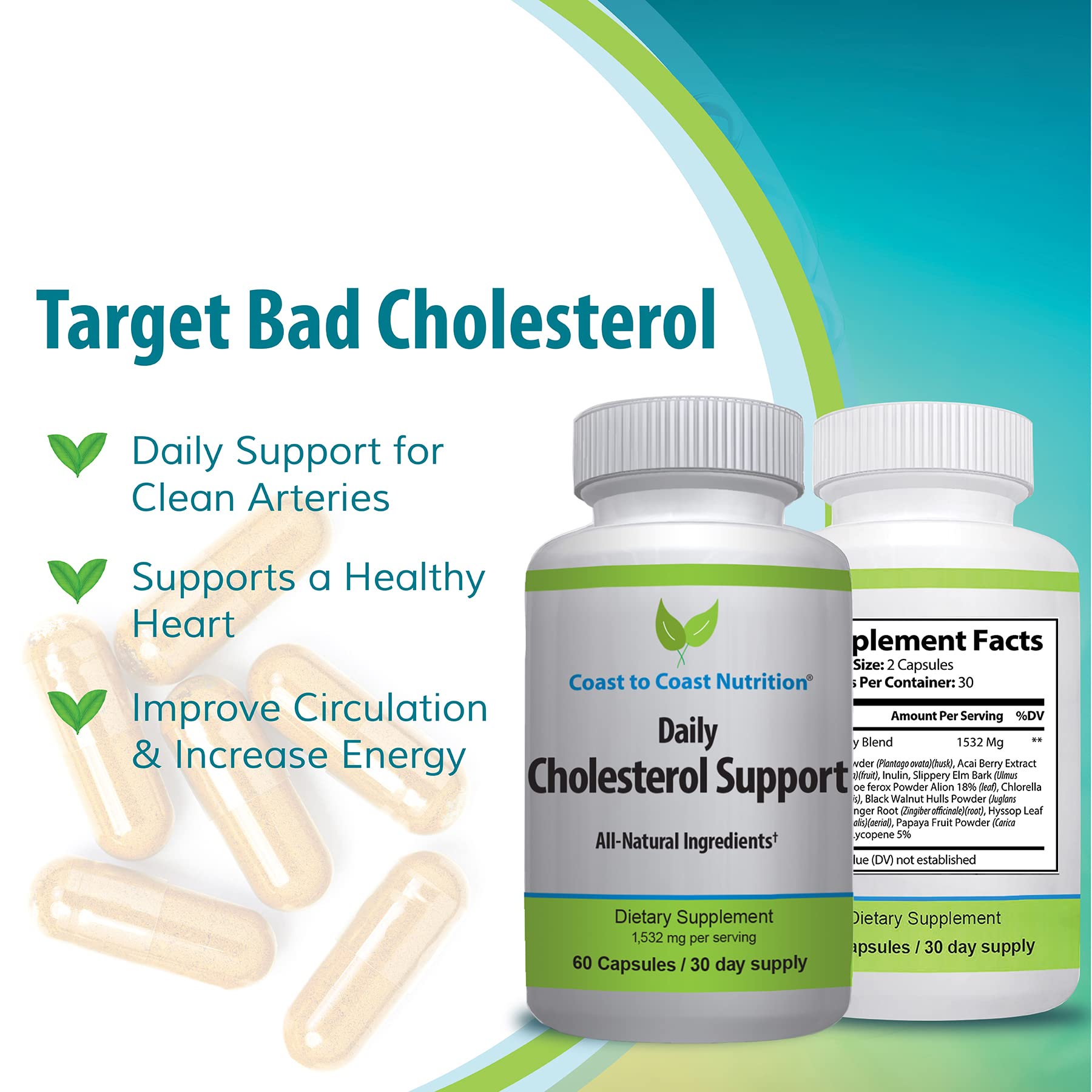 Coast to Coast Nutrition Cholesterol Support Supplement - Support Cardiovascular & Artery Performance, Target Bad LDL Levels & Plaque Calcium Buld-Up - Promote Circulation & Blood Flow - 60 Capsules Coast to Coast NutritionAu supplements