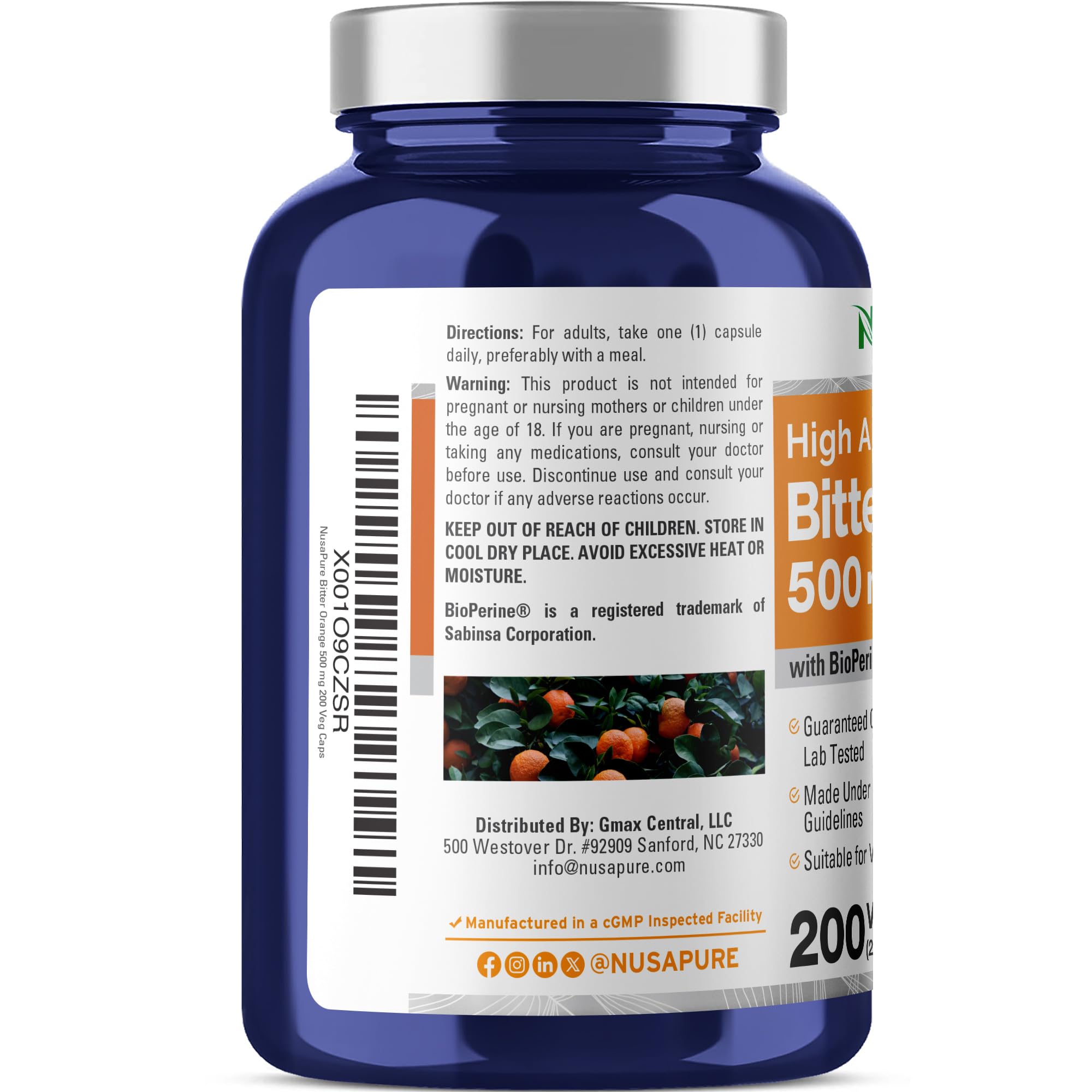 NusaPure Bitter Orange - Suitable for Vegetarian/Vegan, Non - GMO - 500mg 200 Capsules NusaPureAu supplements