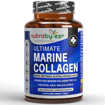 High Strength Marine Collagen with Hyaluronic Acid, Retinol and Vitamin C | 180 Capsules - 3 Months Supply NUTRABYTESAu supplements