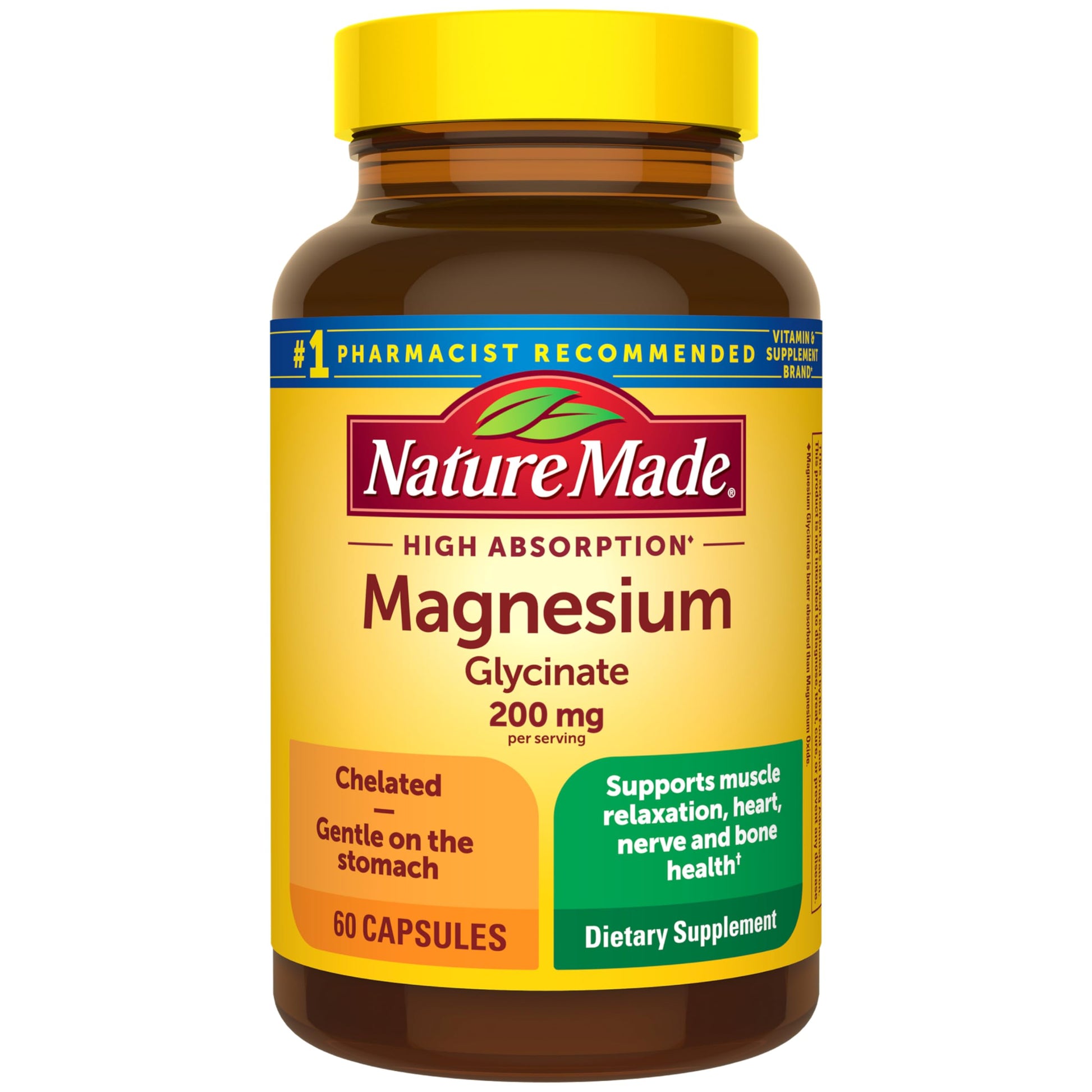 Nature Made Magnesium Glycinate 200 mg per Serving, Magnesium Supplement for Muscle, Heart, Nerve and Bone Support, 60 Magnesium Bisglycinate Capsules, 30 Day Supply Nature MadeAu supplements