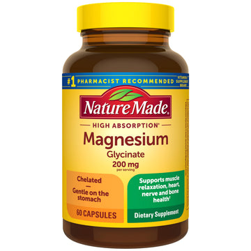Nature Made Magnesium Glycinate 200 mg per Serving, Magnesium Supplement for Muscle, Heart, Nerve and Bone Support, 60 Magnesium Bisglycinate Capsules, 30 Day Supply Nature MadeAu supplements