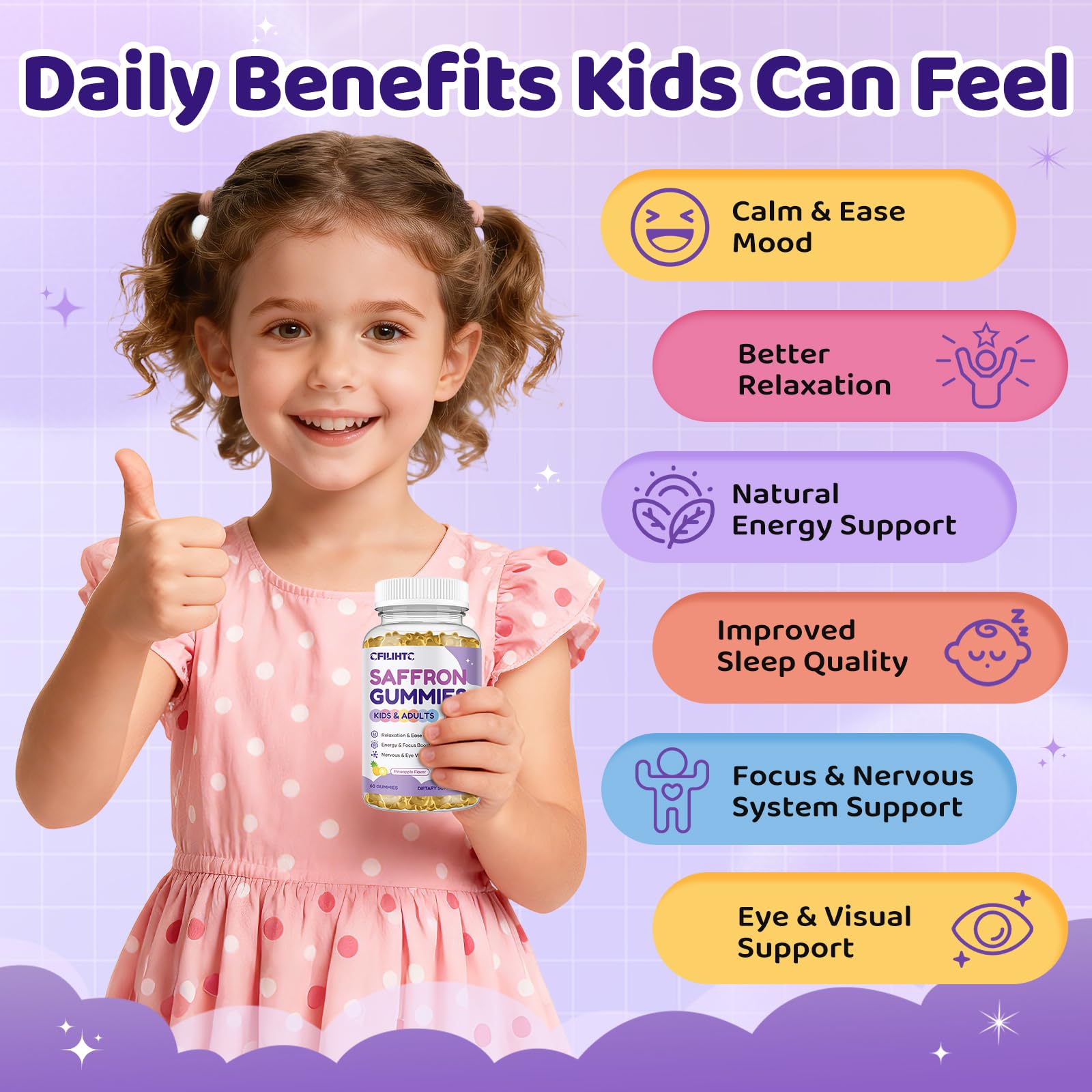 Saffron Gummies for Kids & Adults, 20-in-1 Saffron Supplements with 88.5mg Saffron Extract, B6, B12, C, D3, Magnesium for Calm, Focus, Nerve, Sugar Free, Vegan, Non-GMO - Pineapple Flavor, 60 Counts CFILIHTCAu supplements