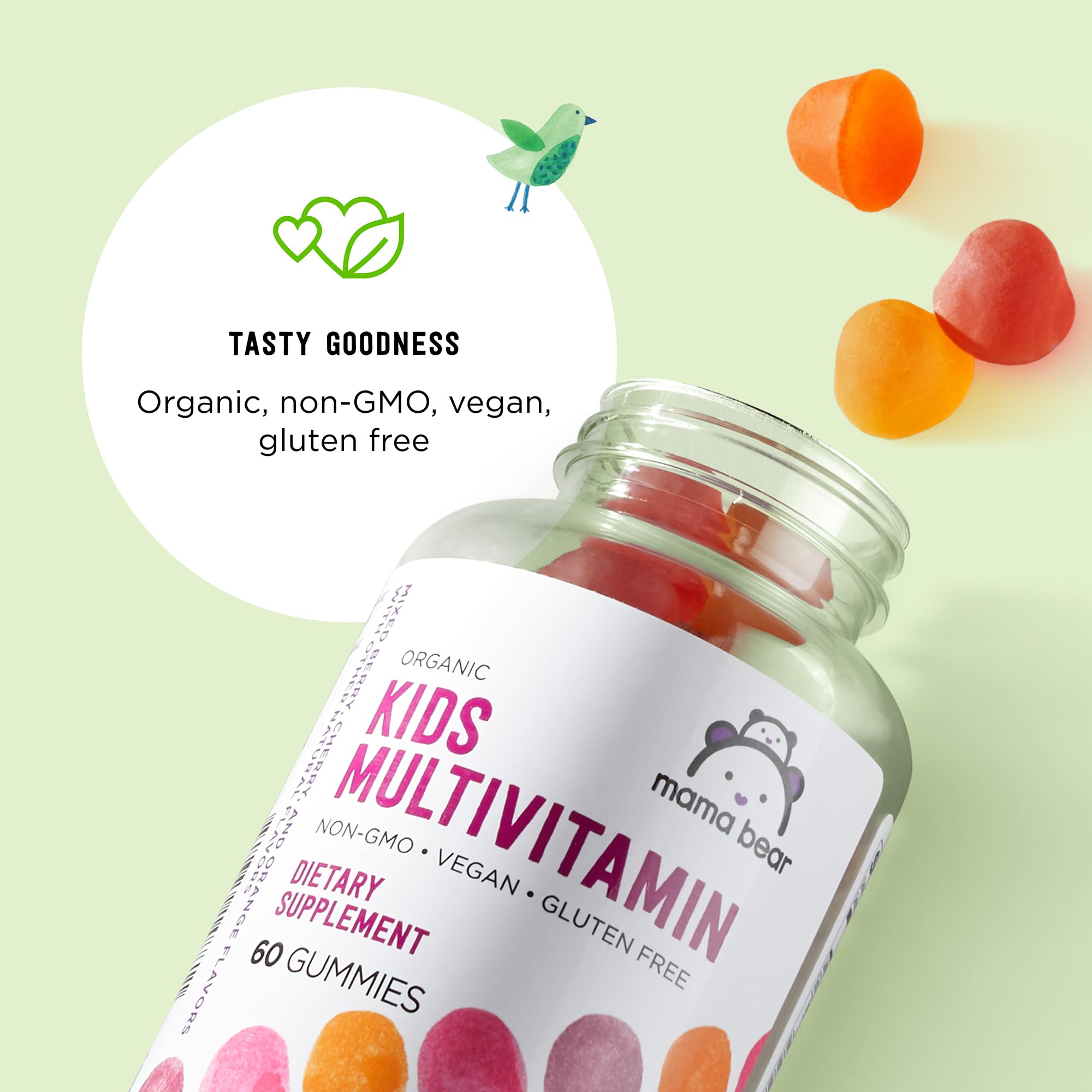 Amazon Brand - Mama Bear Organic Kids Multivitamin, 60 Gummies, 1 Month Supply (Packaging May Vary), Berry, Cherry & Orange Mama BearAu supplements