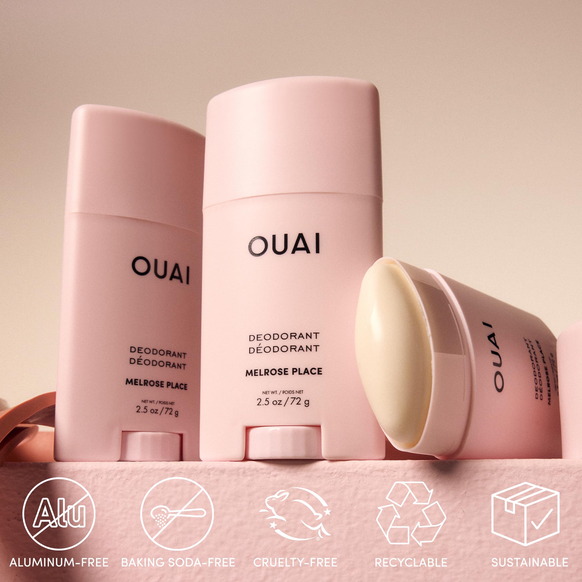 OUAI Aluminum Free Deodorant - Women's Deodorant with 24-Hour Odor Control & Invisible Application - Enriched with Notes of Rose, Berry, Lychee & Pink Peppercorn - Melrose Place (2.5 oz) OUAIAu supplements