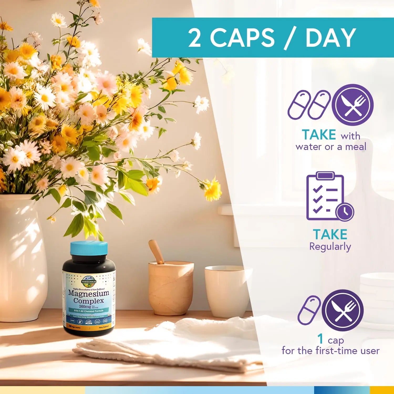 Terranics Magnesium Complex, 6-in-1, High Absorption, Glycinate, Citrate, Aspartate, Gluconate, Calmness, Heart, Bone, 240 Capsules, Non-Buffered Terranicsnz supplements