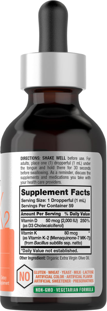 Horbäach Vitamin D3 + K2 Liquid Drops | with MK7 | 2 Fl Oz | Vegetarian | Non-GMO HorbäachUS supplements