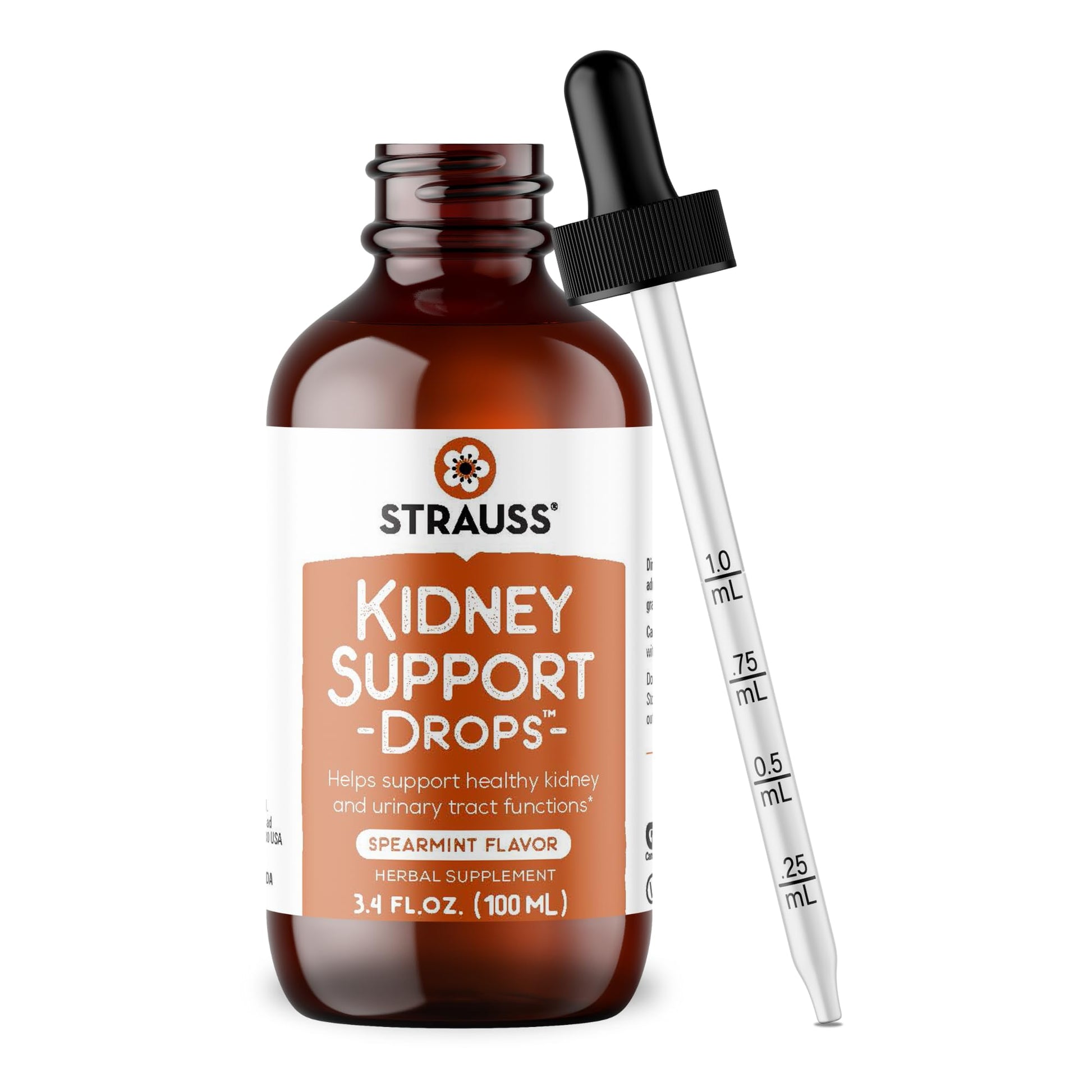 Strauss Naturals Kidney Support Drops – Herbal Kidney Support Supplement for Men and Women – Helps with Kidney Health and Urinary Tract Function – Vegan & Non-GMO – Spearmint Flavored – 100 ml Bottle Strauss HeartdropsAu supplements