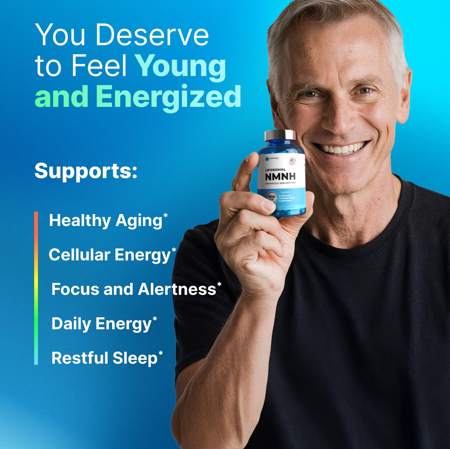 Liposomal NMNH 500 MG - NMN Supplement Alternative - NAD Supplements for Women & Men | Healthy Anti Aging - Cell Support for Energy, Focus & Skin - Advanced NAD+ Resveratrol 3-Party Tested | 1 Pack AdvantageNutraAu supplements