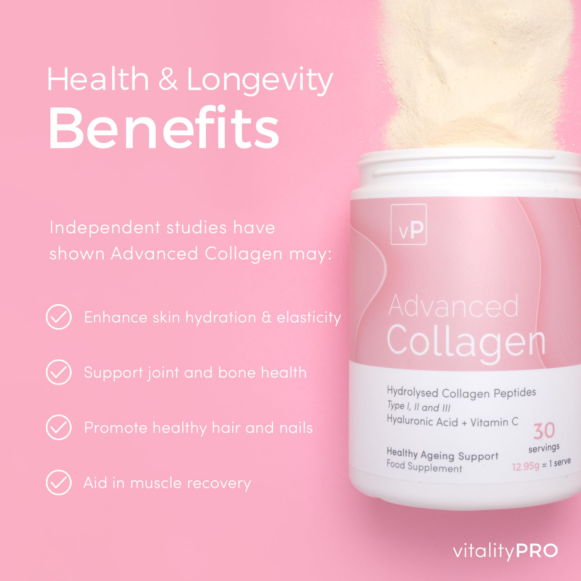 Advanced Collagen with Hyaluronic Acid - 12.95g x 30 Servings - Type 1 2 3 vP Vitality ProAu supplements