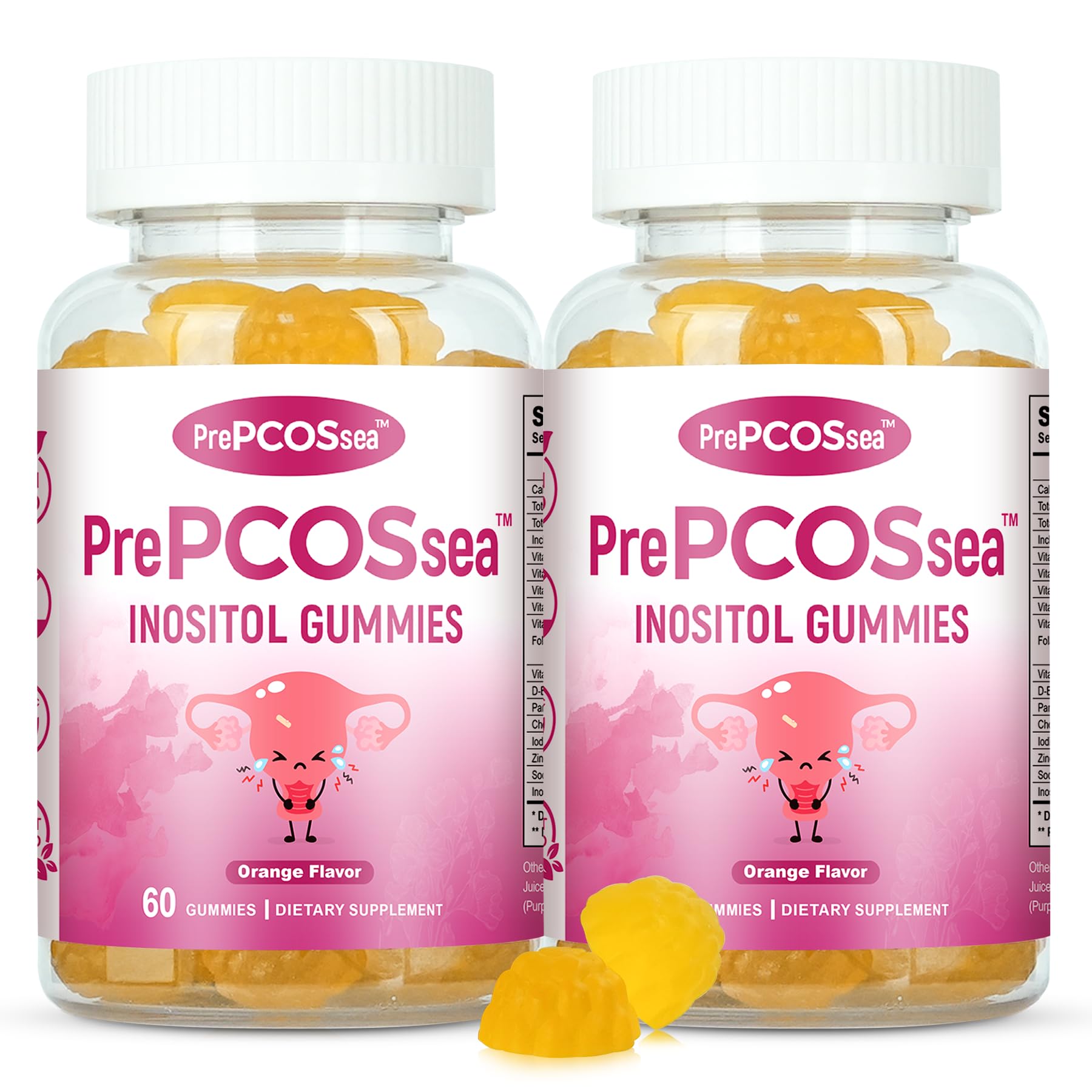 Feelherbs PrePCOSsea Inositol Gummies Vitamins, 2 Pack Orange Flavor Myo-Inositol Vitamin Gummies with Folate, B6, B12 & D-Biotin, 60 Count Soft Chews FeelherbsAu supplements