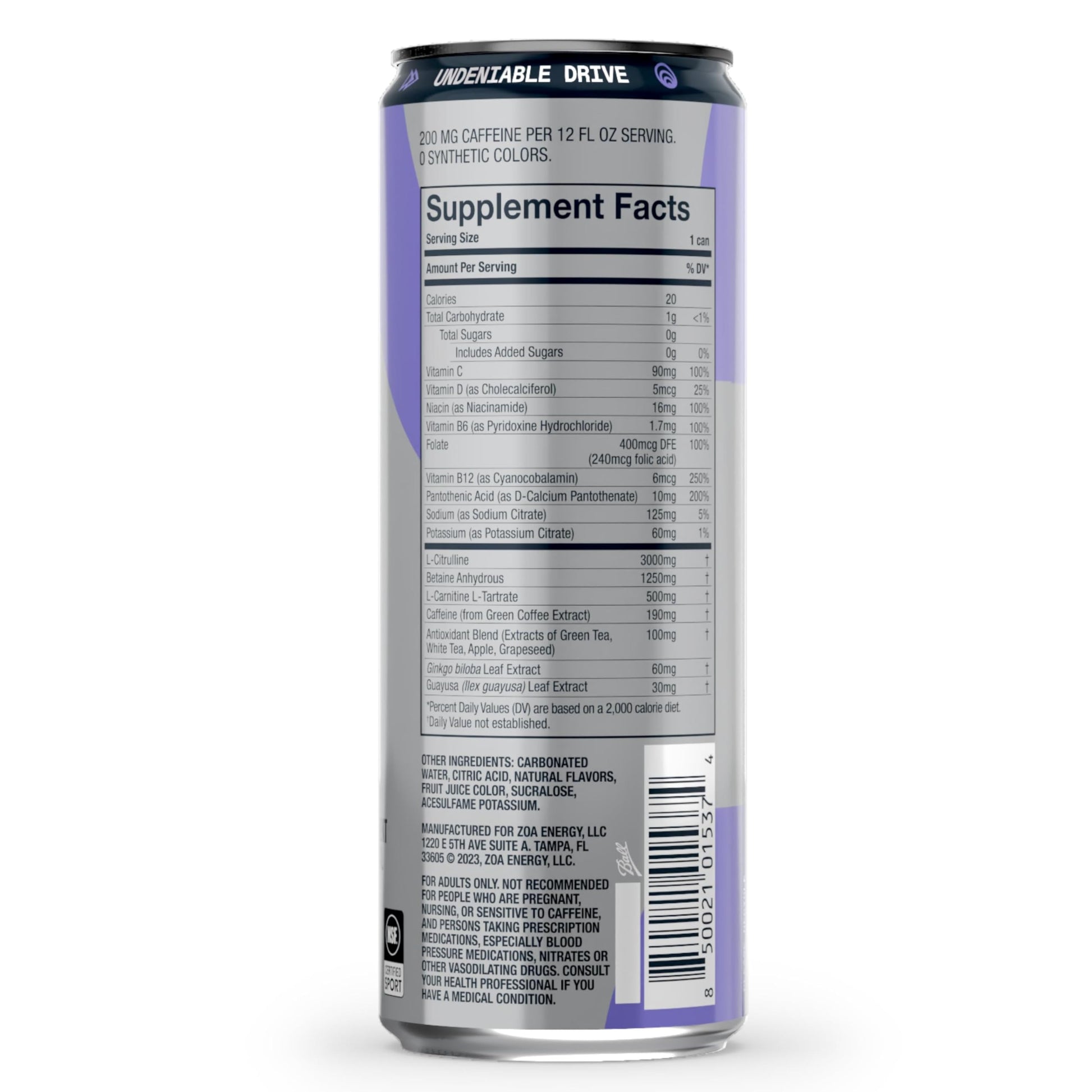 ZOA Plus Sugar-Free Pre-Workout Drink, Ready to Drink with Nitric Oxide, Vitamin B, C and D ZOAAu supplements