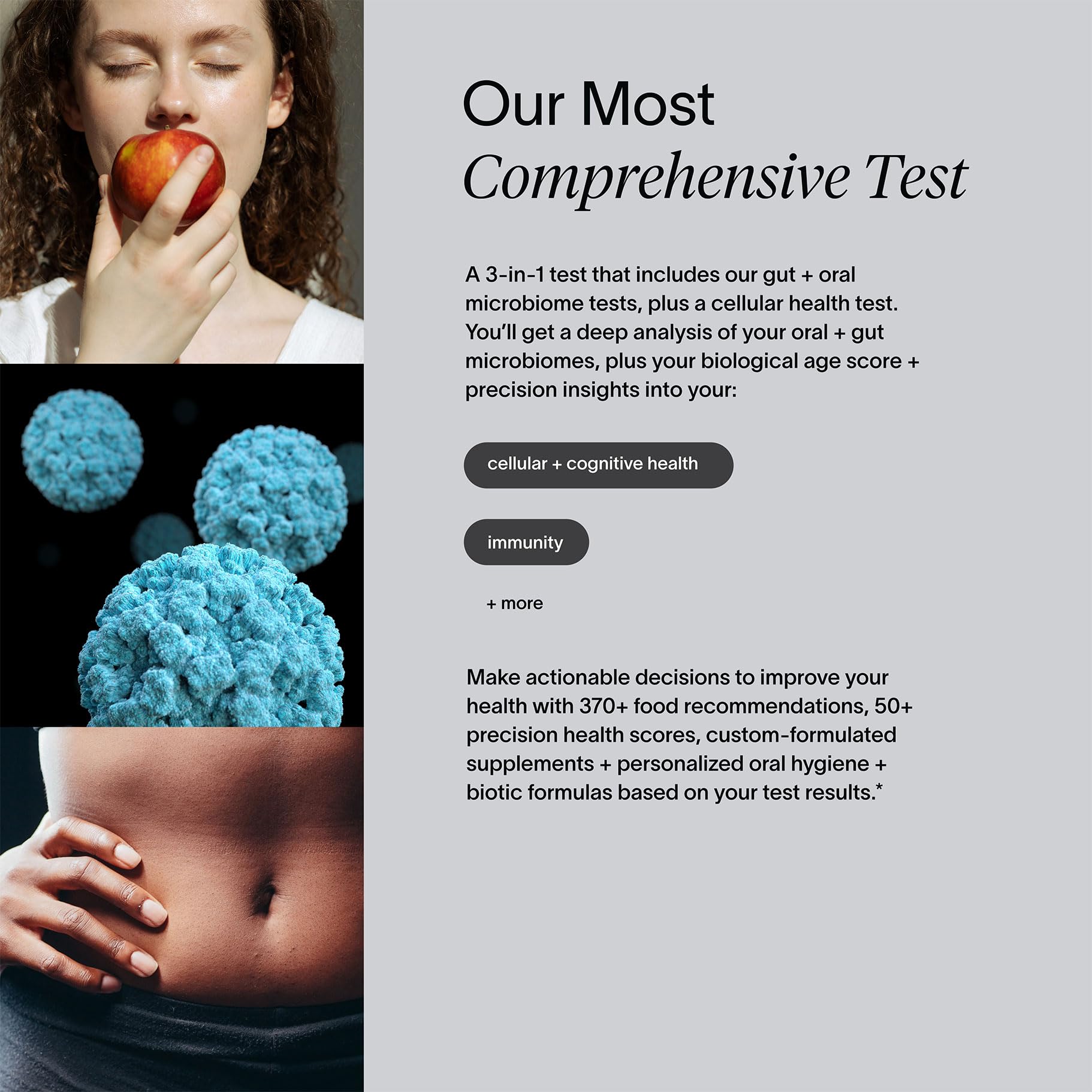Viome at-Home Full Body Intelligence 3-in-1 Test Kit for Women & Men, 50+ Health Scores from Blood, Saliva, and Stool, Comprehensive Gut Microbiome Analysis, Biological Age, BioHacker Friendly ViomeAu supplements